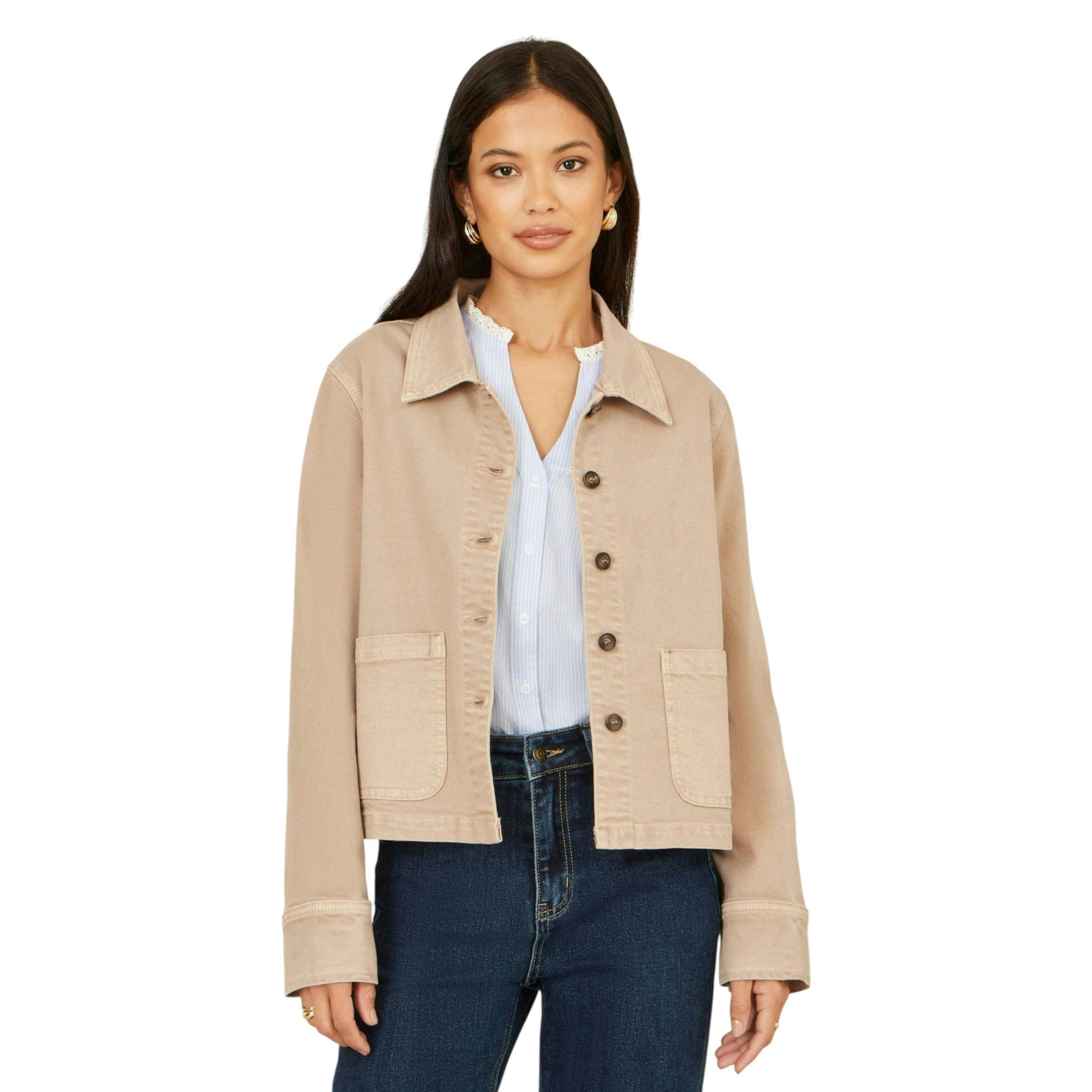 Yumi Beige Canvas Jacket With Patch Pockets , view 1 of 6