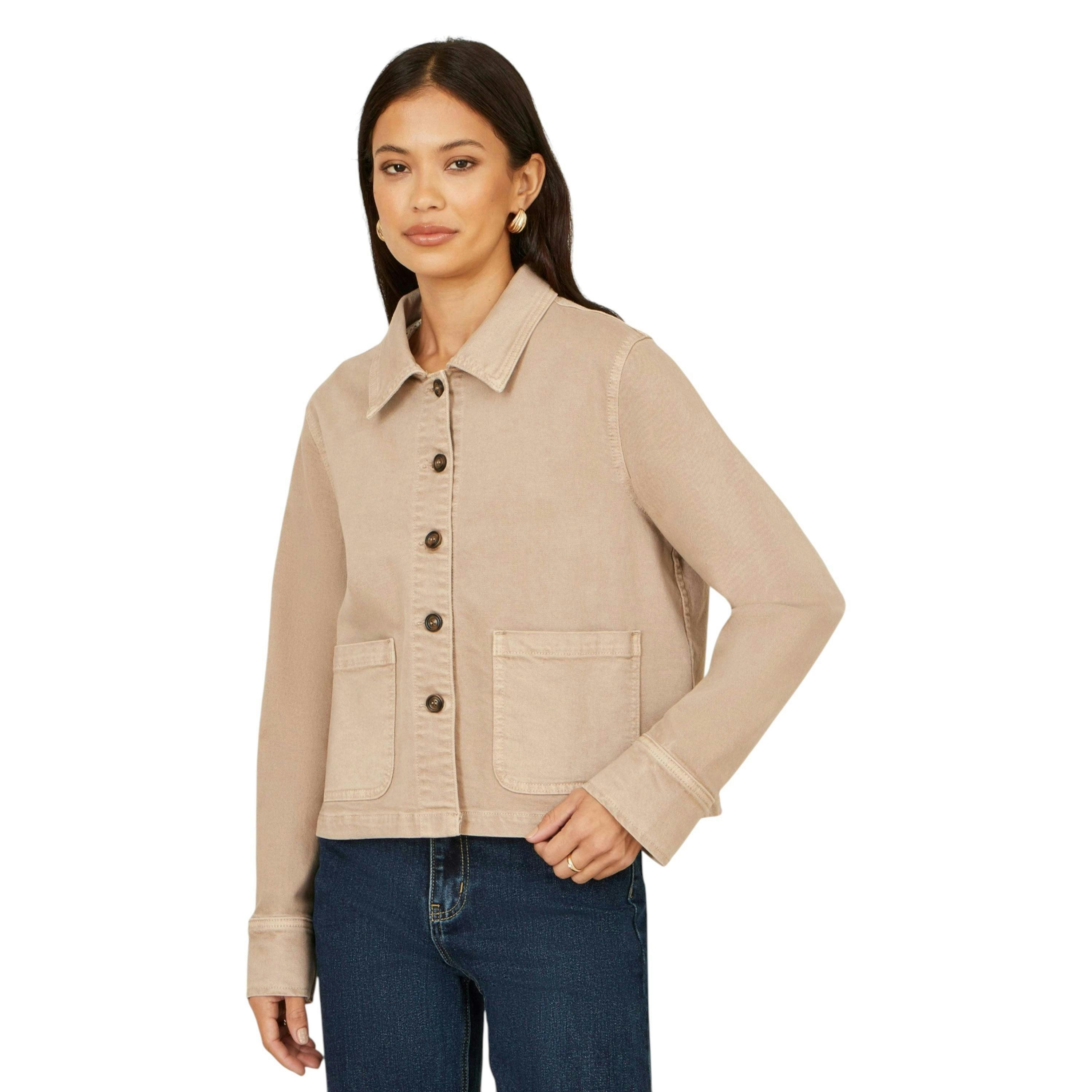 Yumi Beige Canvas Jacket With Patch Pockets , view 2 of 6