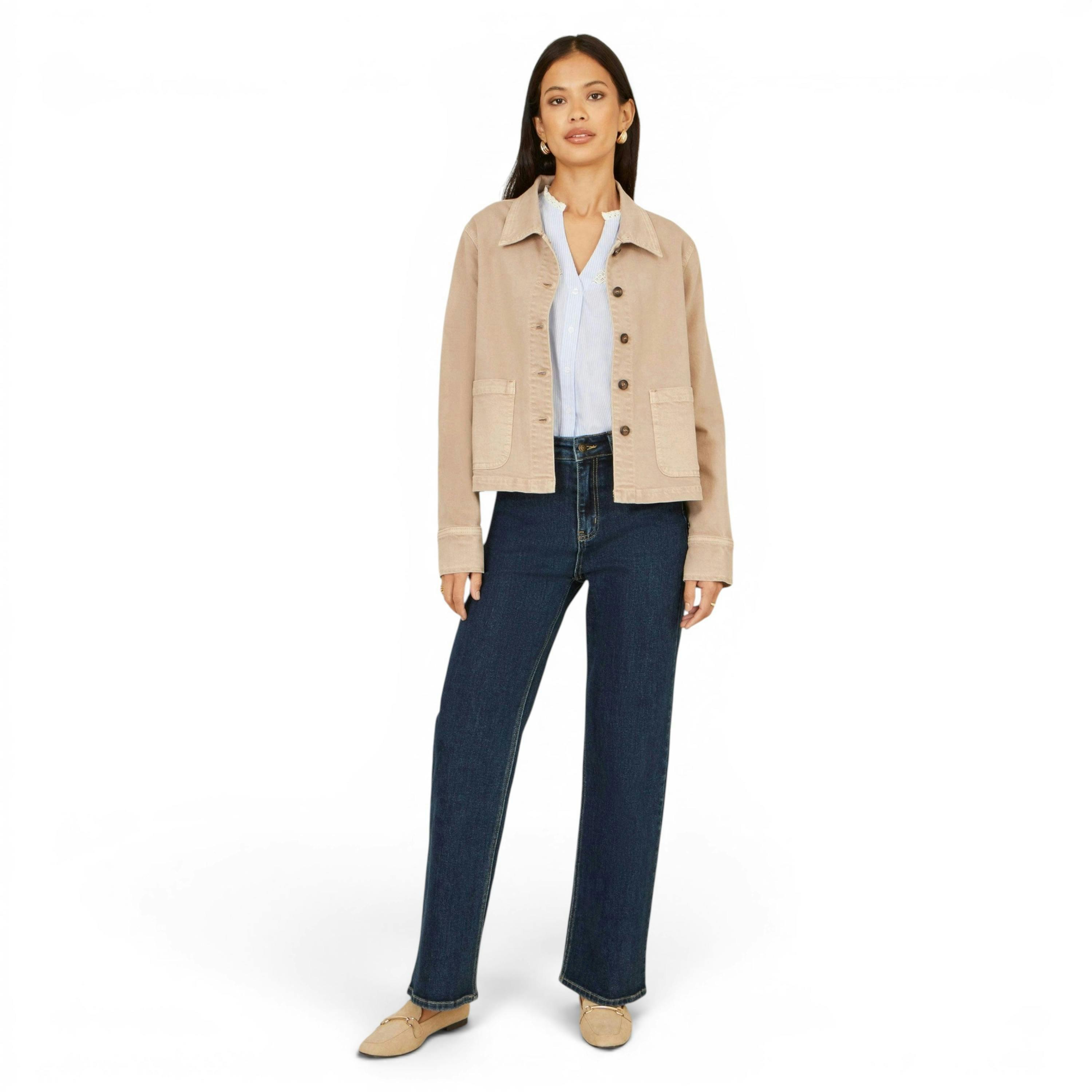 Yumi Beige Canvas Jacket With Patch Pockets , view 3 of 6