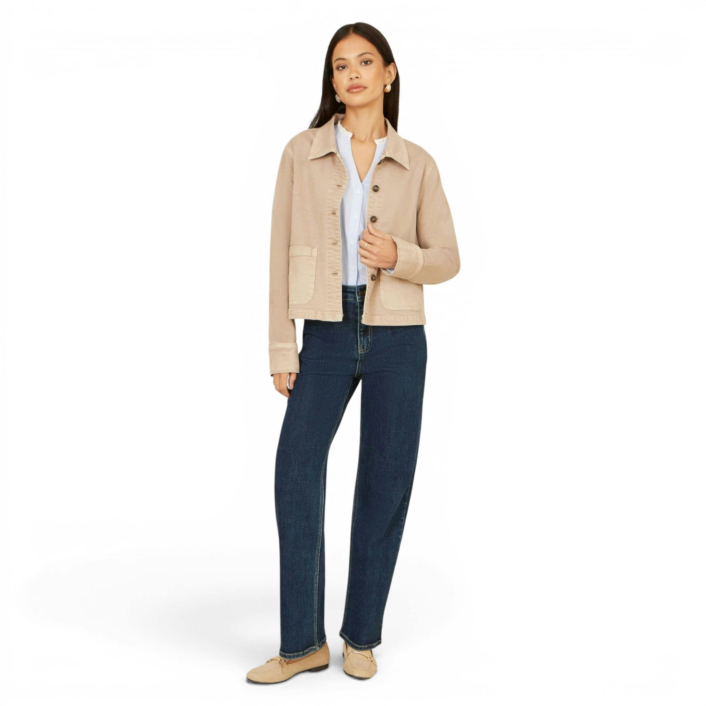 Yumi Beige Canvas Jacket With Patch Pockets , view 4 of 6