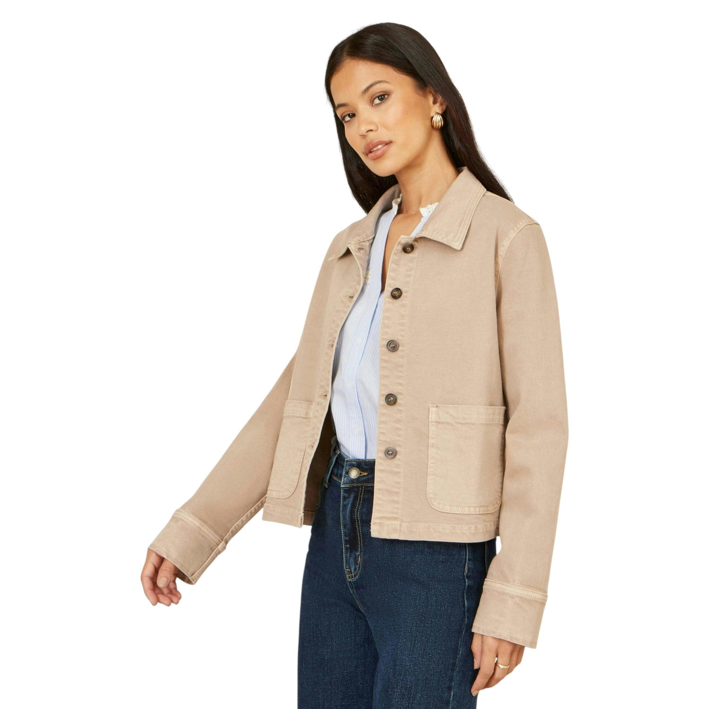 Yumi Beige Canvas Jacket With Patch Pockets , view 6 of 6