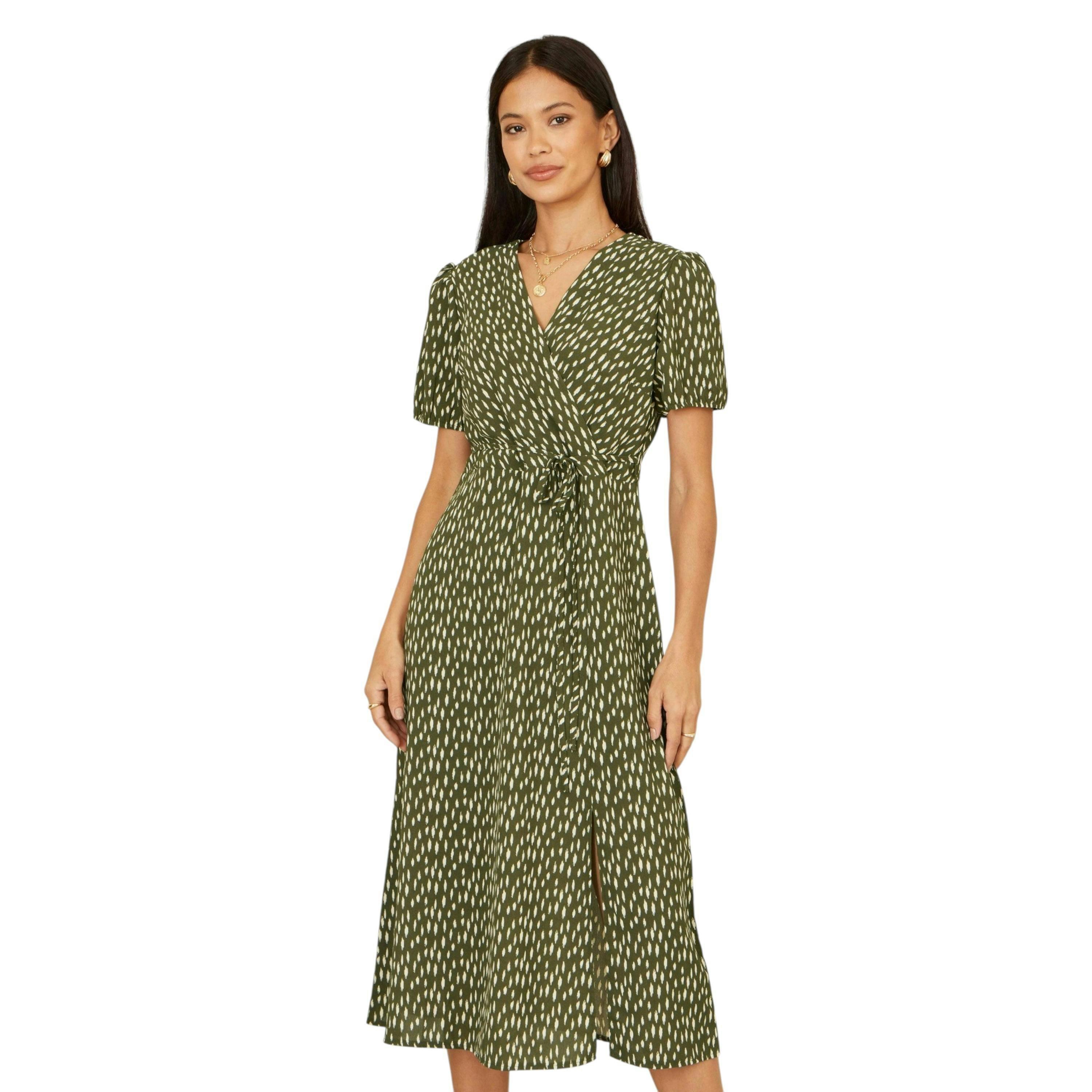 Yumi Green Spot Wrap Midi Tea Dress , view 1 of 6