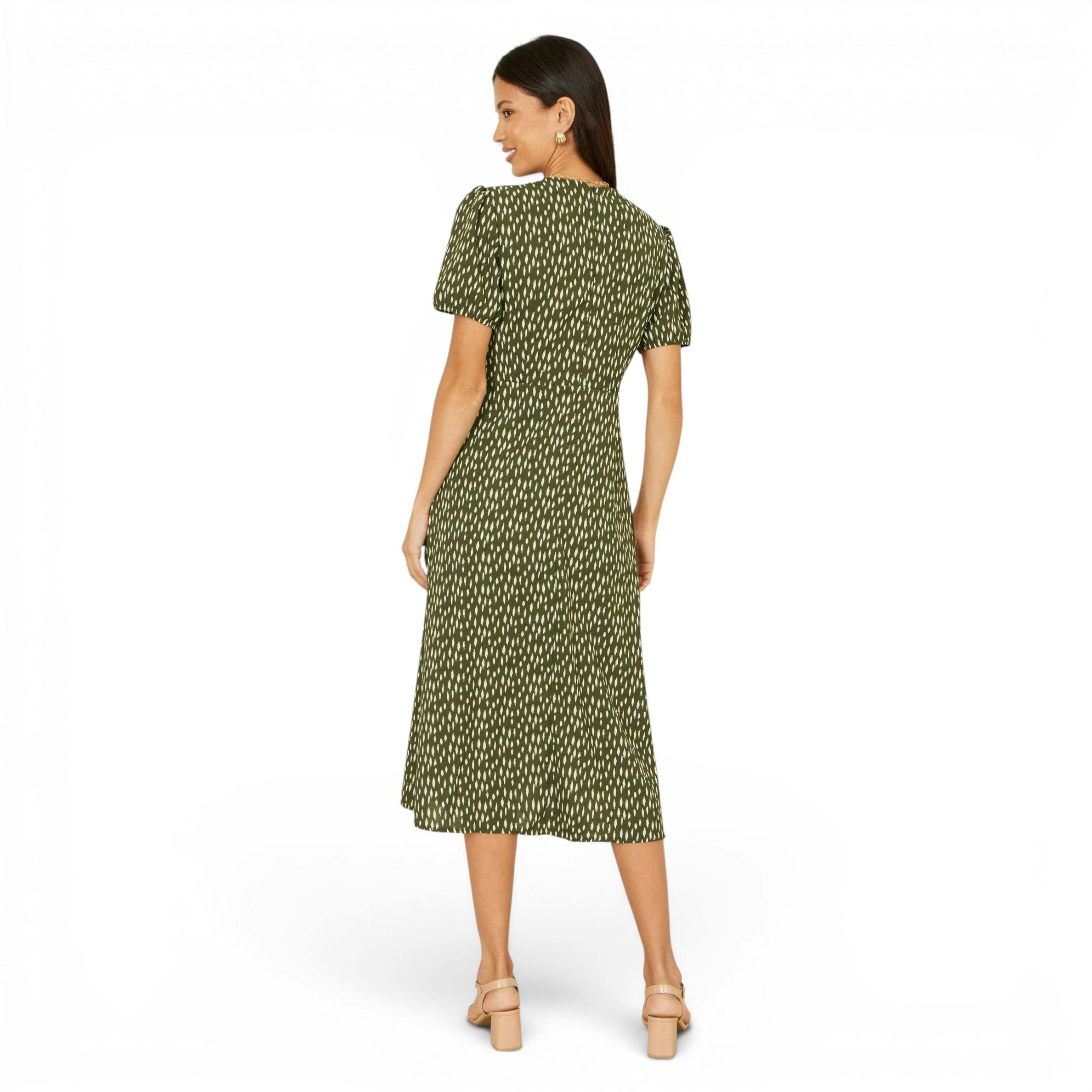 Yumi Green Spot Wrap Midi Tea Dress , view 4 of 6