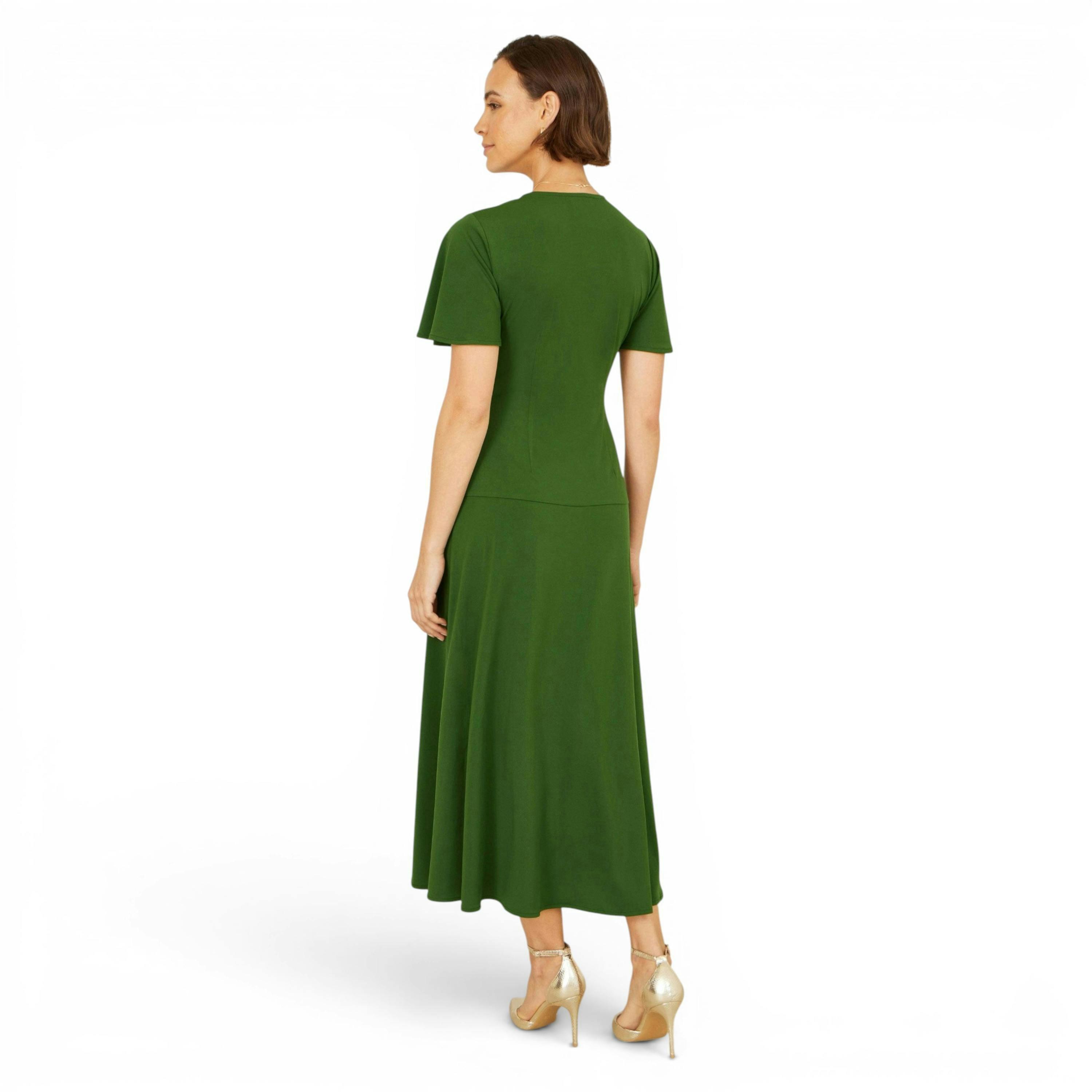 Yumi Green Ruched Front Stretch Midi Dress , view 4 of 6