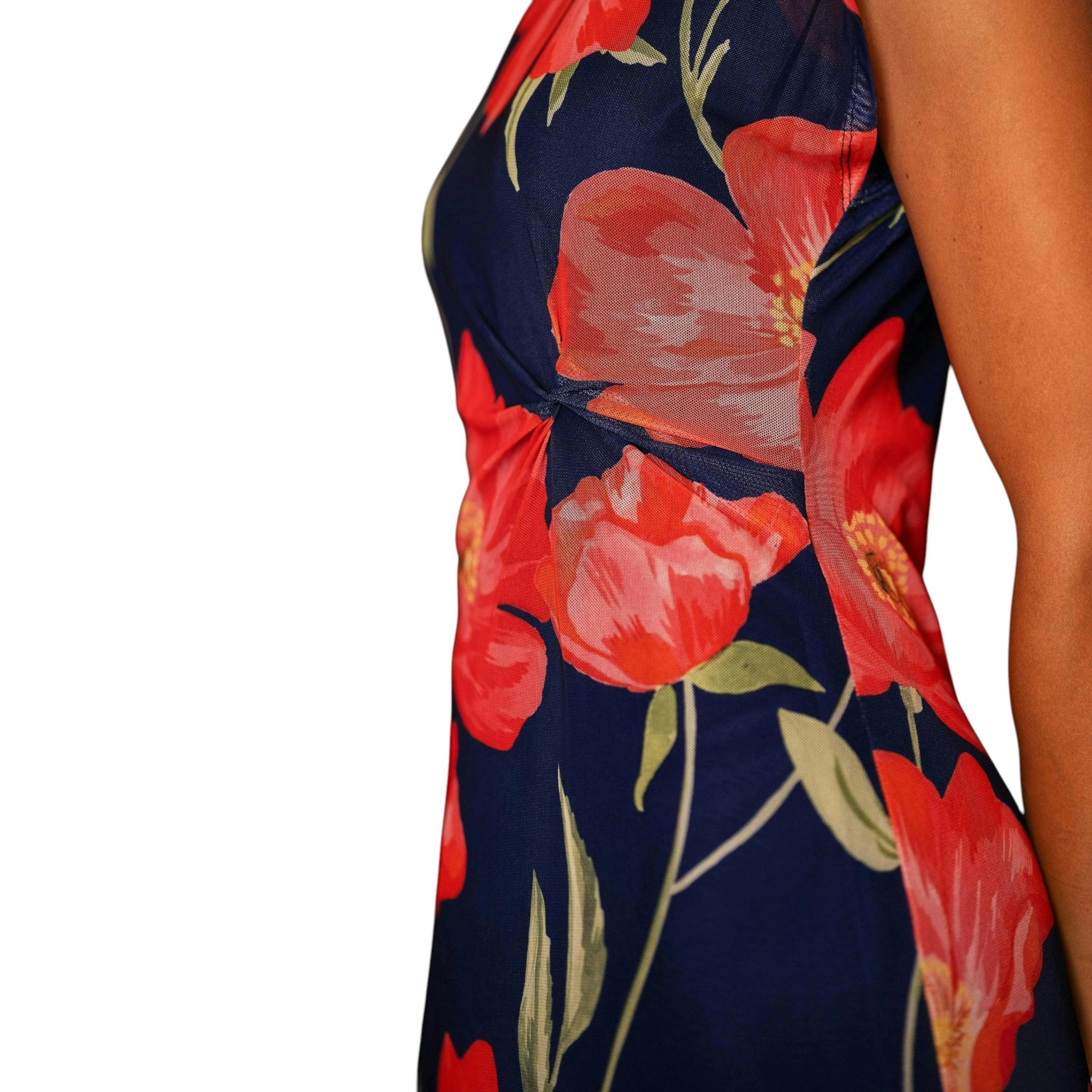 Yumi Navy Poppy Print Midi Mesh Dress , view 4 of 6