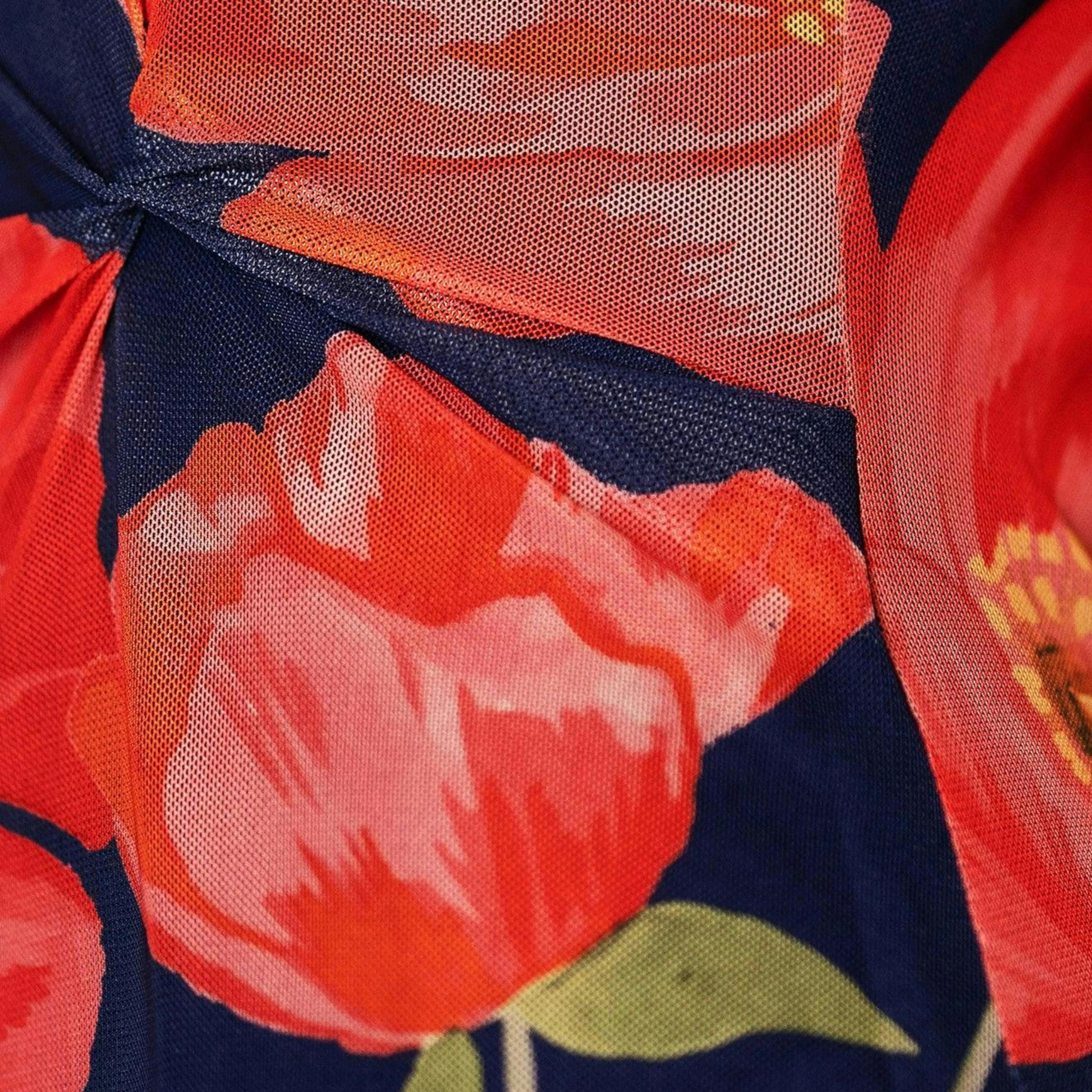 Yumi Navy Poppy Print Midi Mesh Dress , view 6 of 6