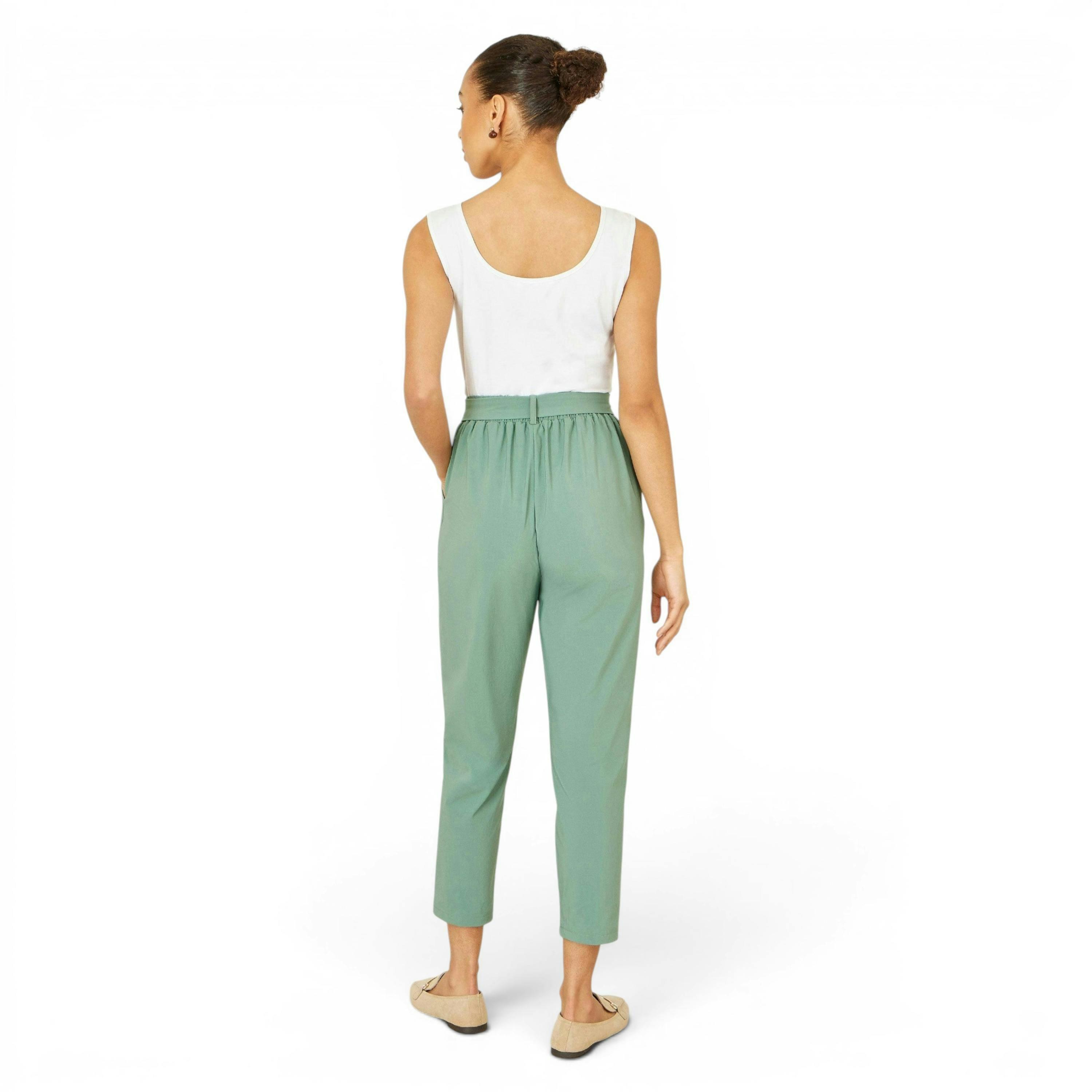 Yumi Green Stretch Capri Pants With Tie Belt , view 4 of 6