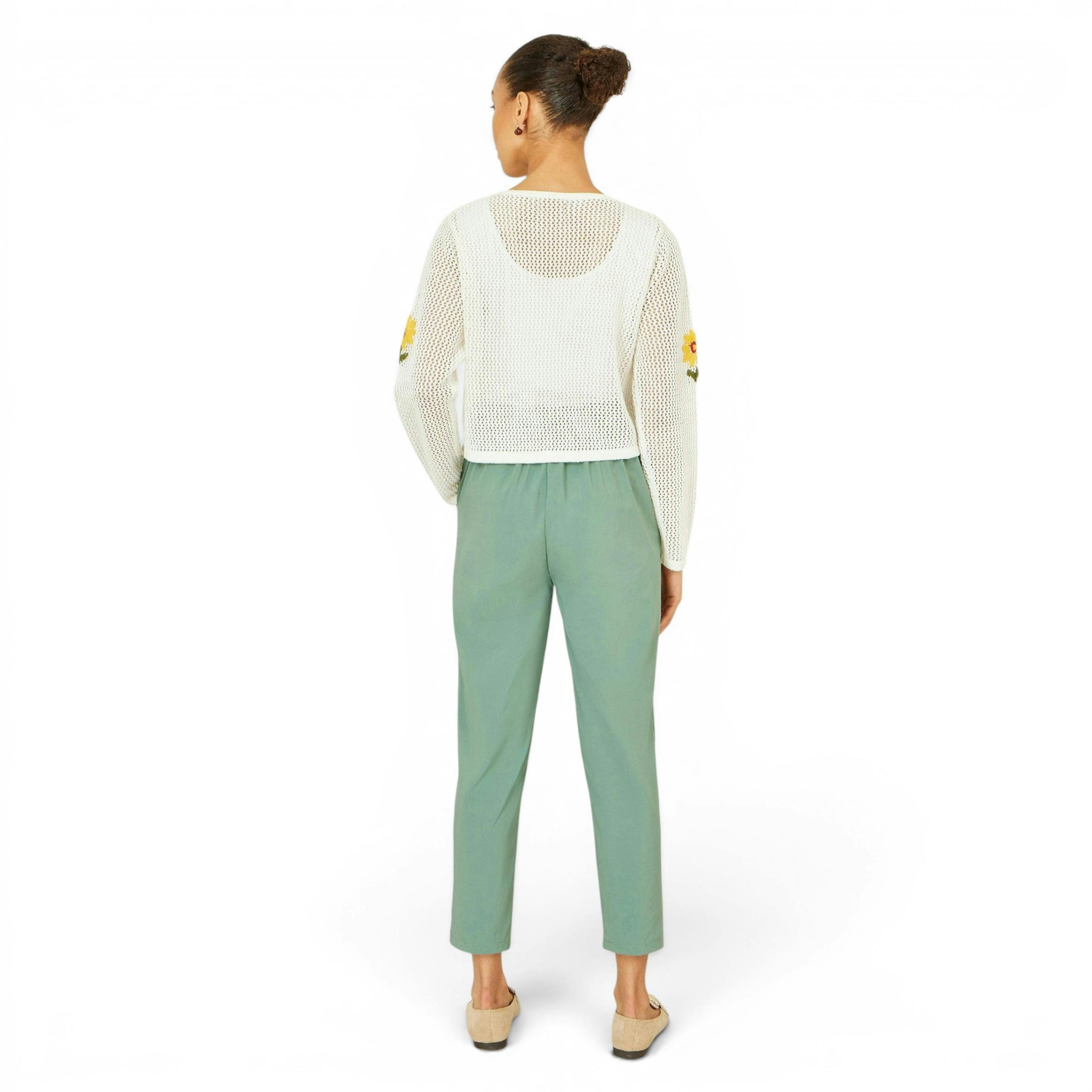 Yumi Green Stretch Capri Pants With Tie Belt , view 5 of 6
