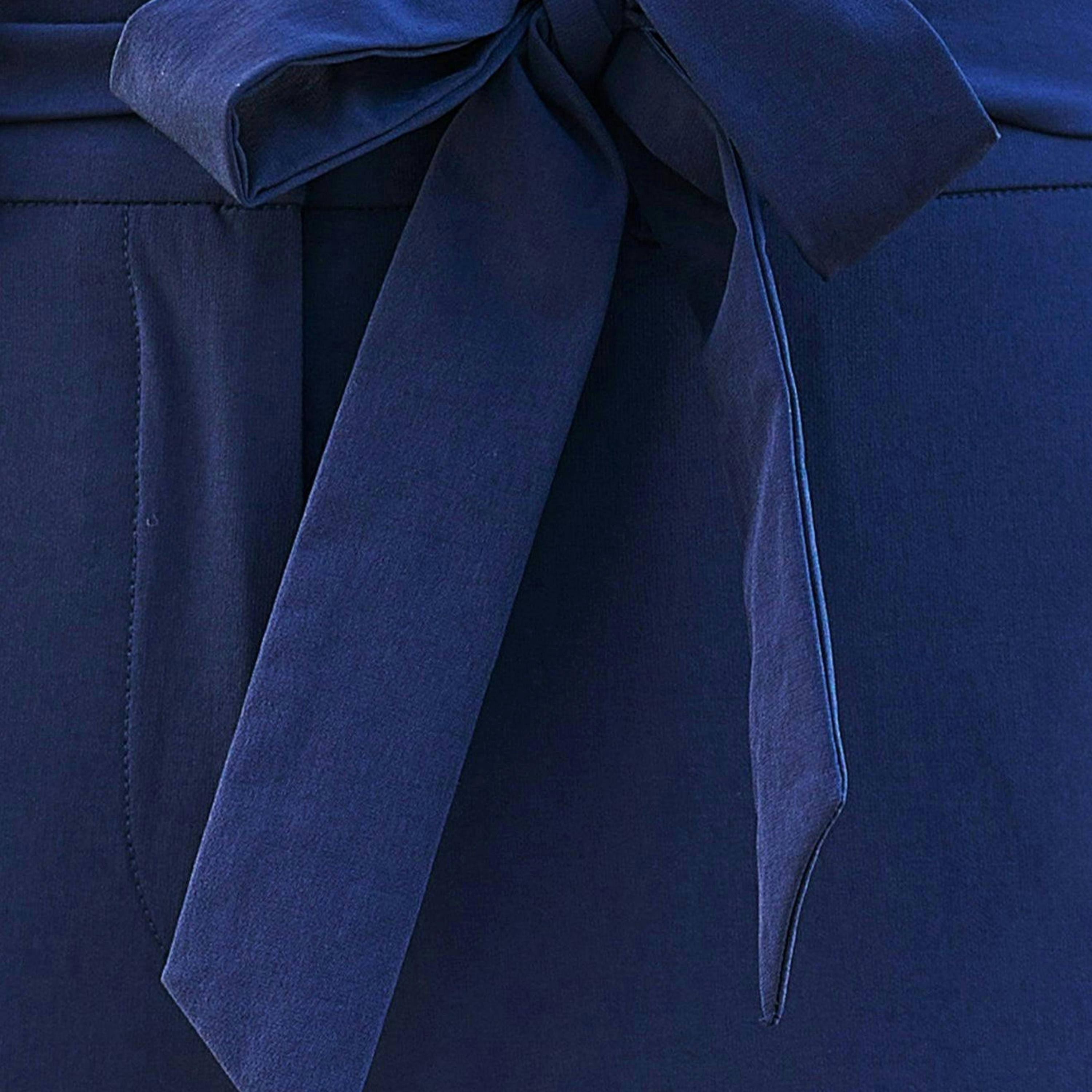 Yumi Navy Stretch Capri Pants With Tie Belt , view 6 of 6
