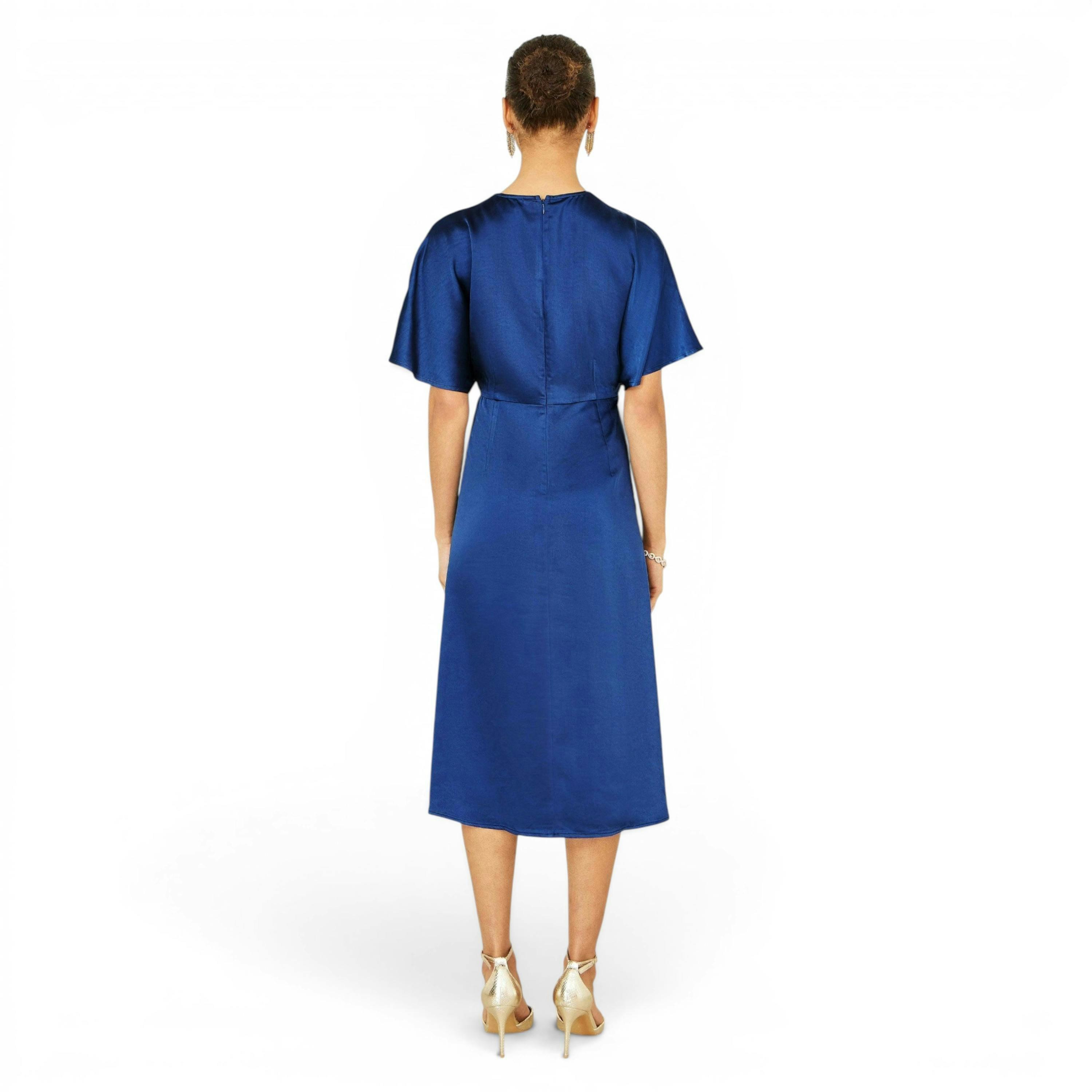 Yumi Navy Satin Midi Kimono Dress , view 5 of 6
