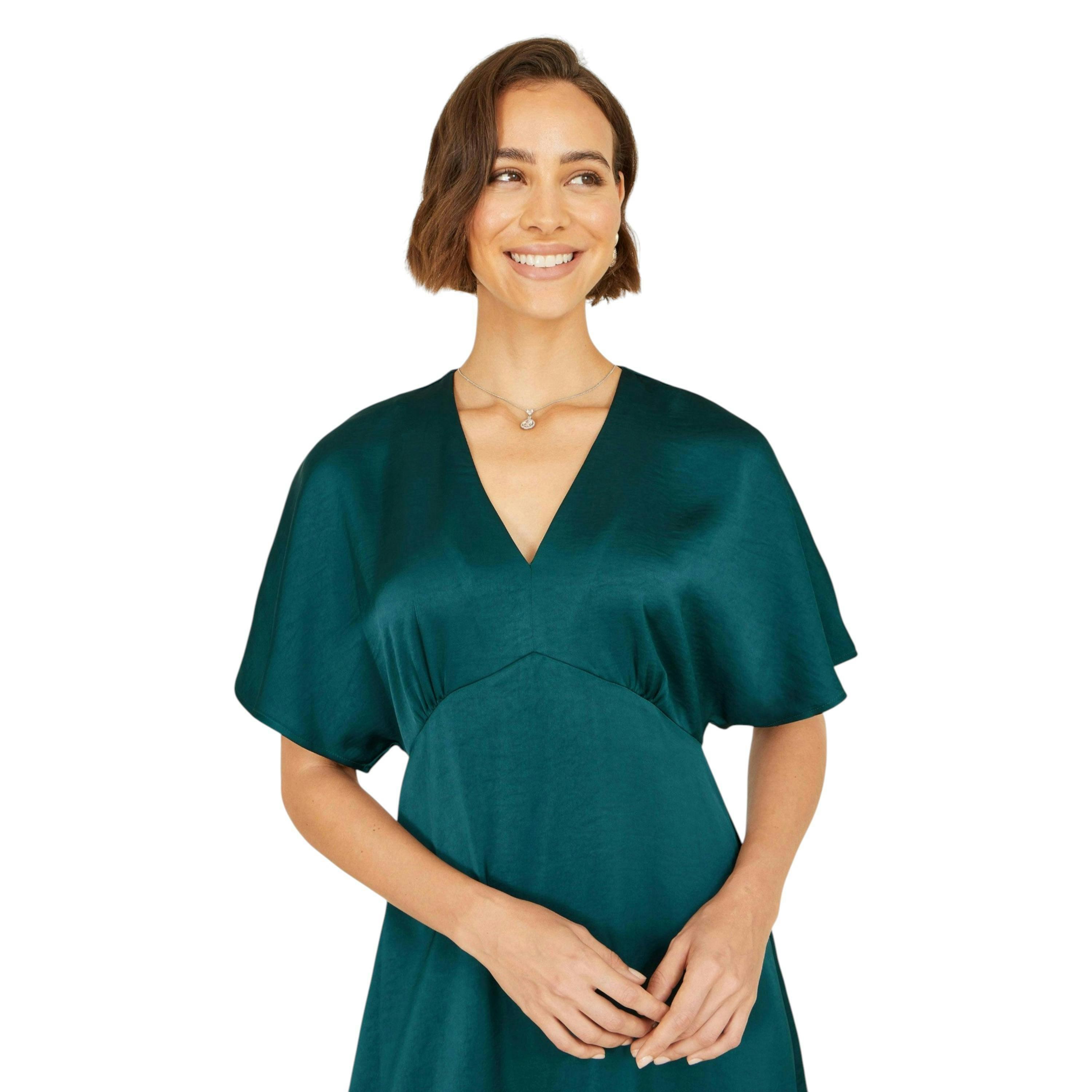 Yumi Green Satin Midi Kimono Dress , view 2 of 5