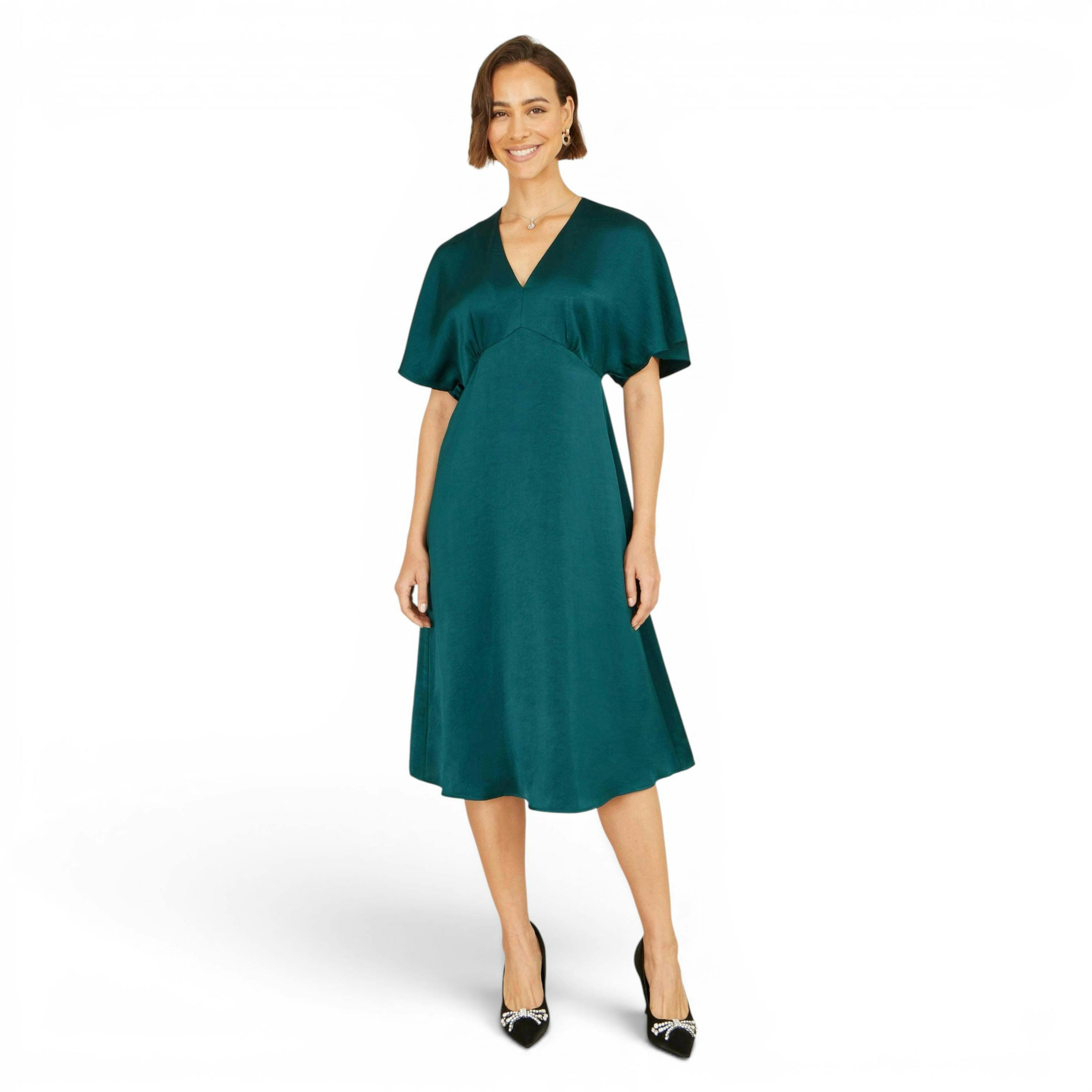 Yumi Green Satin Midi Kimono Dress , view 3 of 5