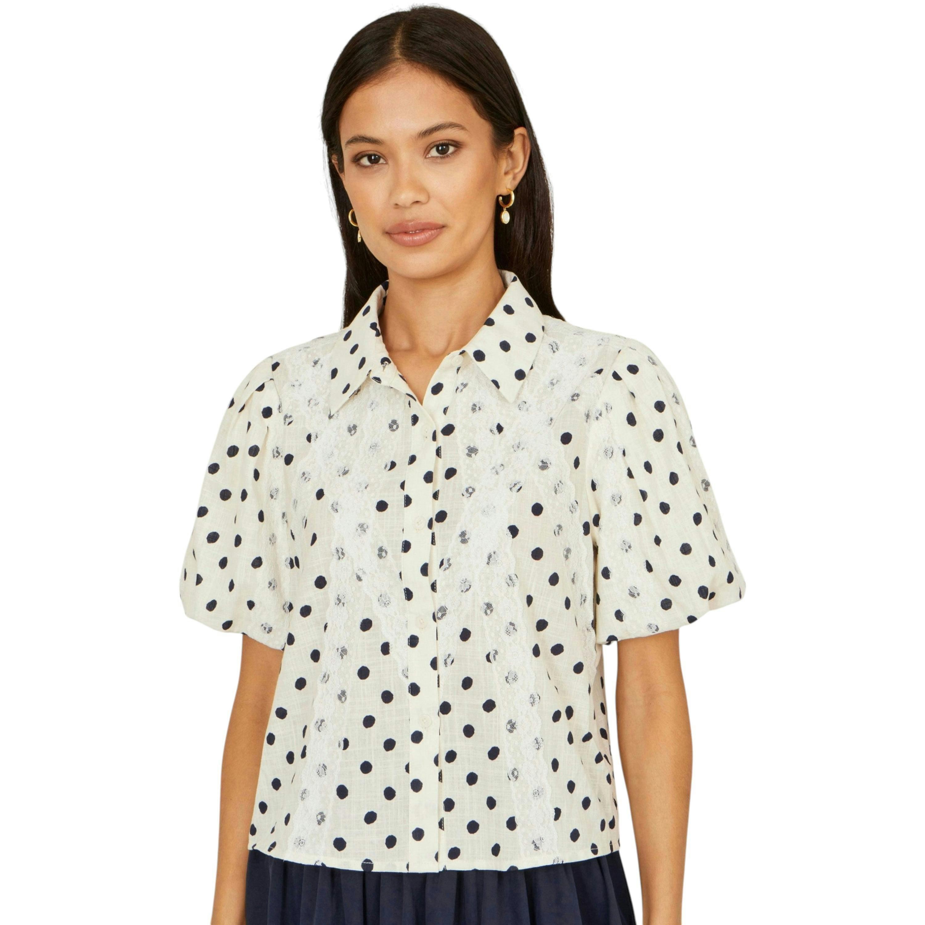 Yumi White Polka Dot Lace Boxy Shirt , view 2 of 6