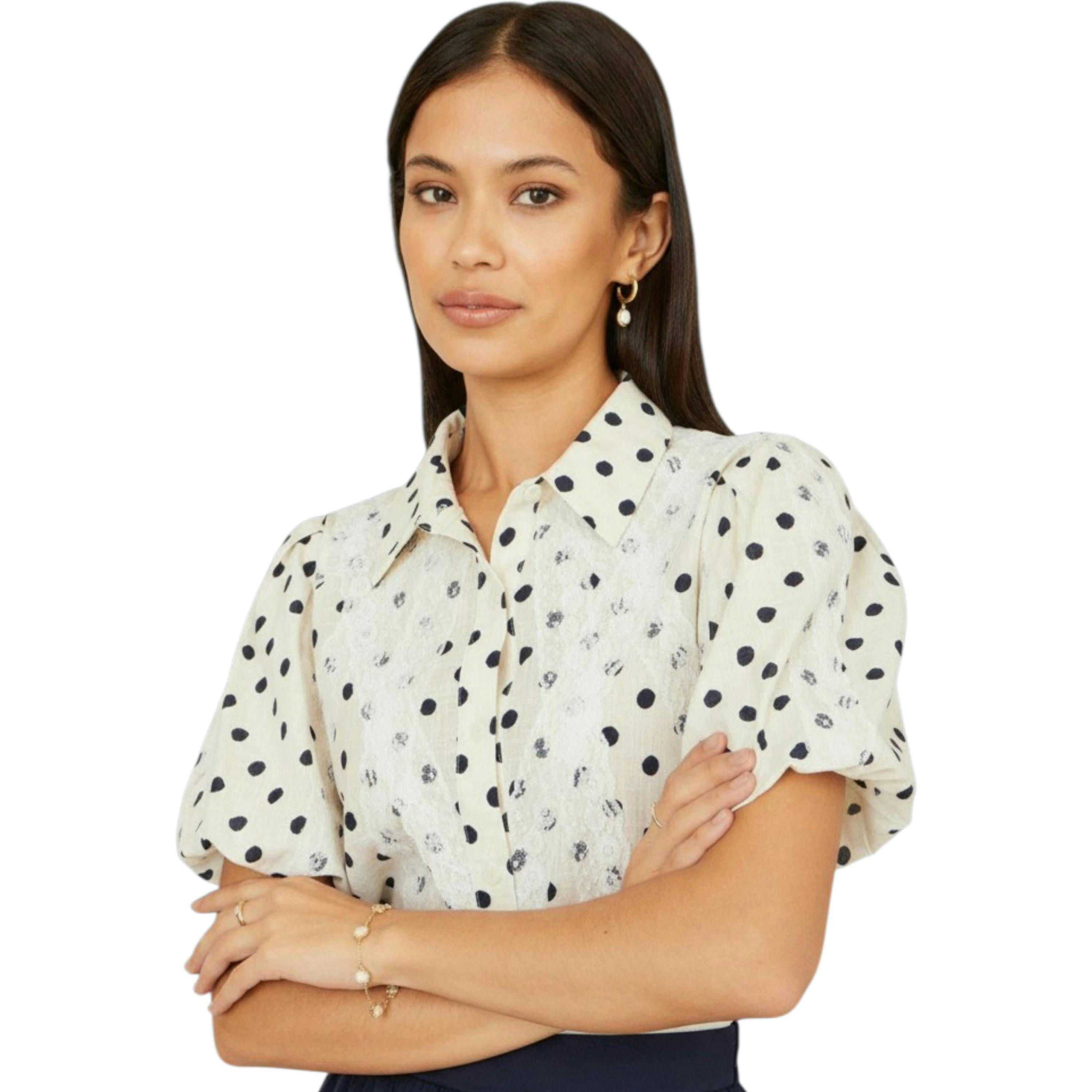 Yumi White Polka Dot Lace Boxy Shirt , view 5 of 6