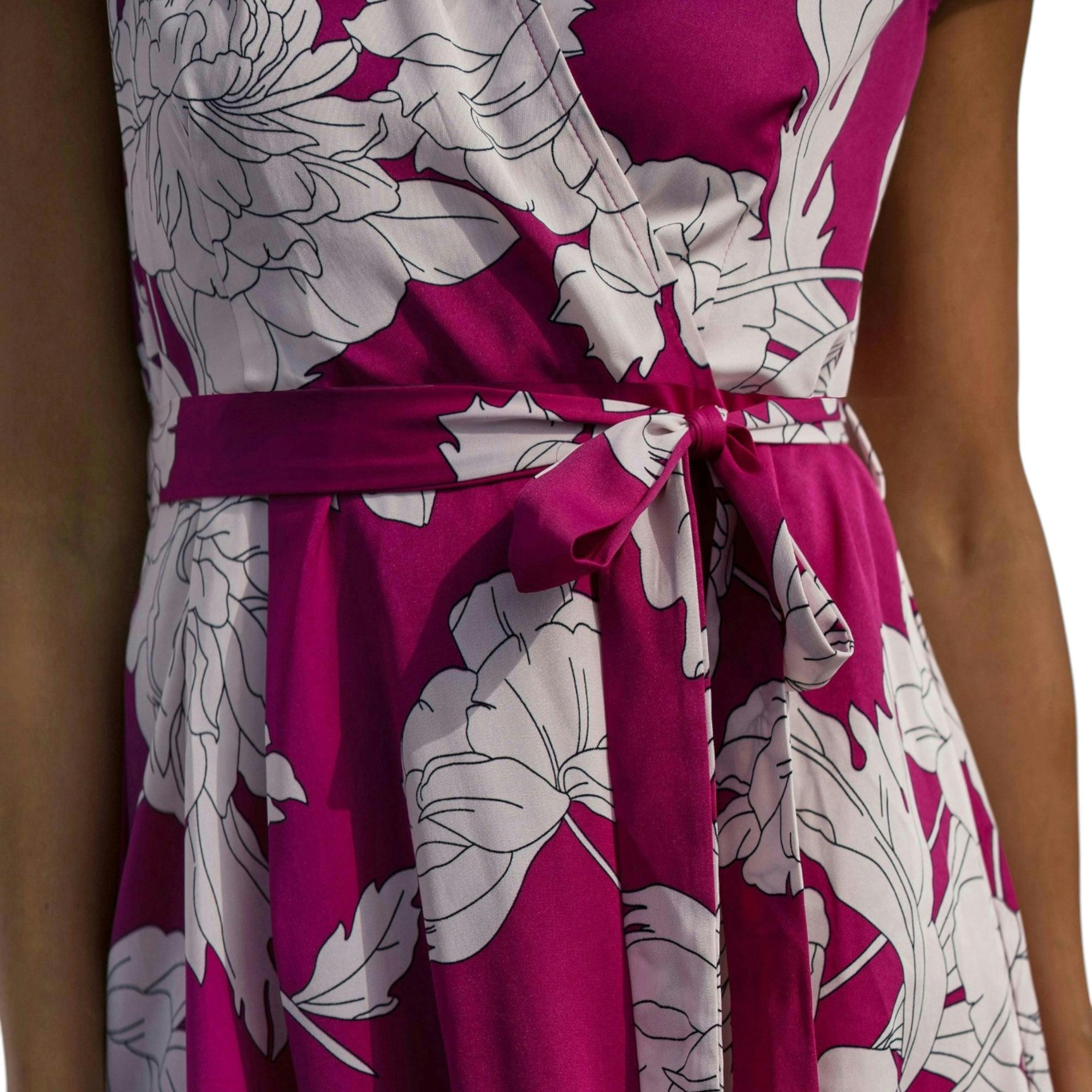 Pink Blossom Print Wrap Dress With Dipped Hem , view 4 of 6