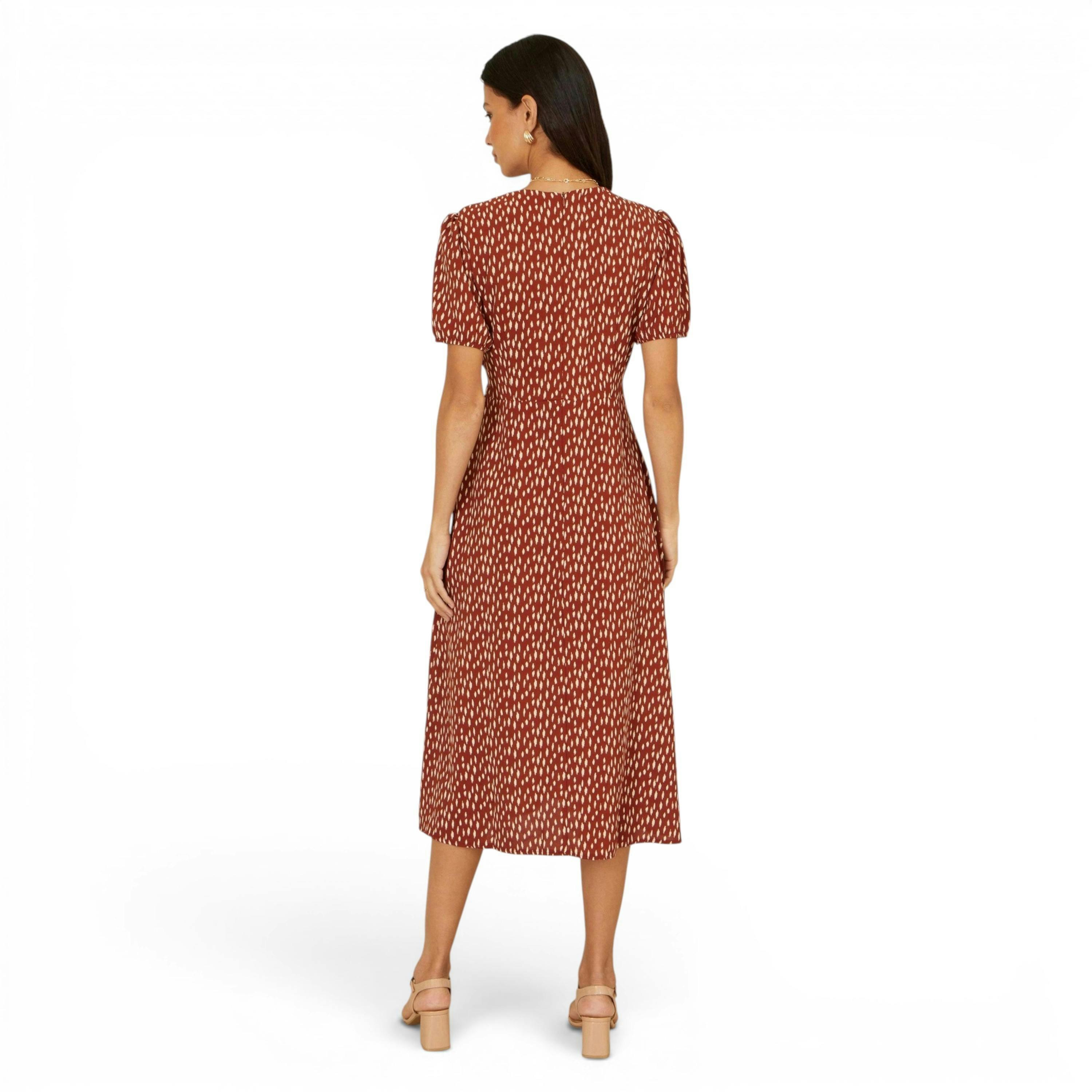 Yumi Brown Spot Wrap Midi Dress , view 4 of 6