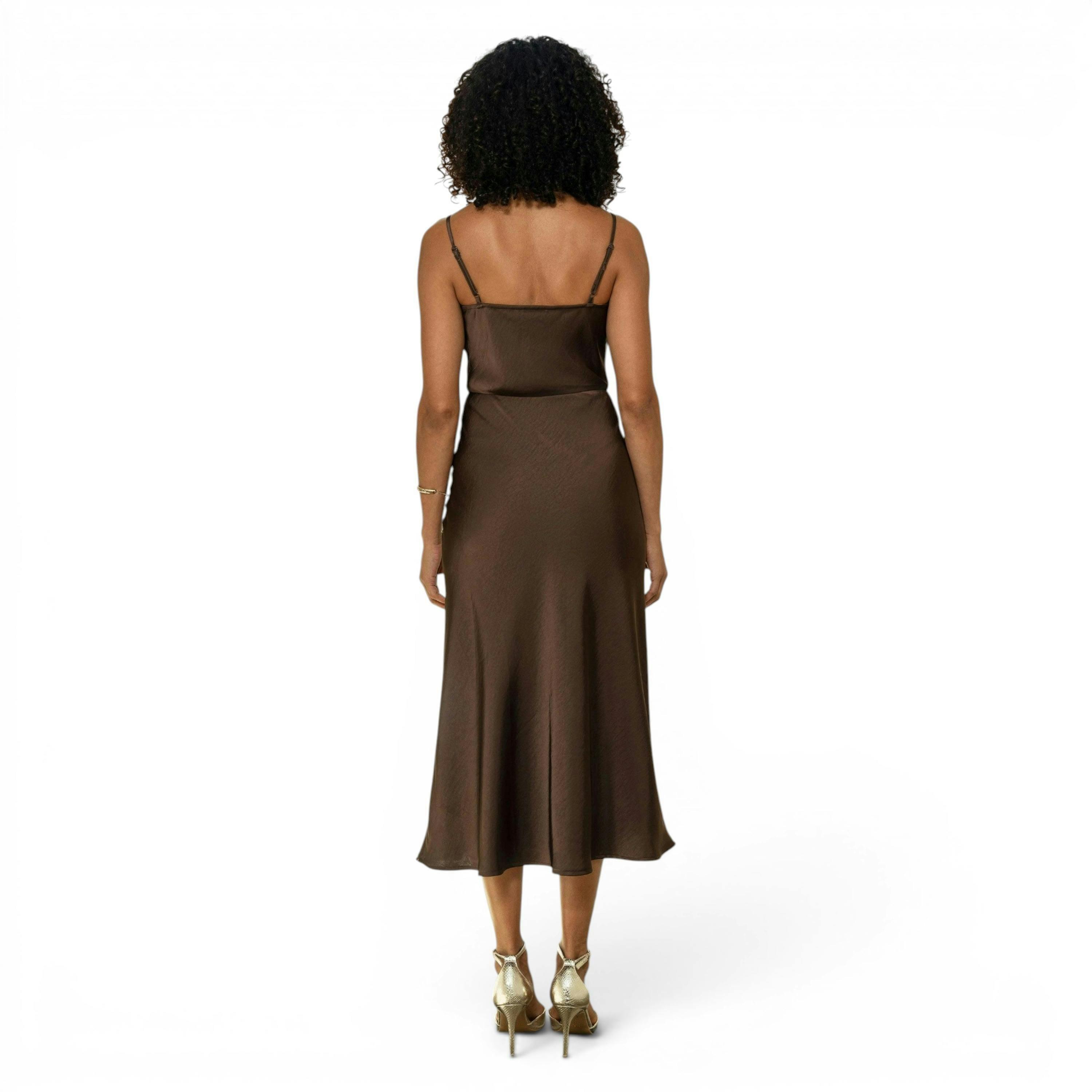 Yumi Brown Satin Cowl Neck Midi Slip Dress , view 5 of 6