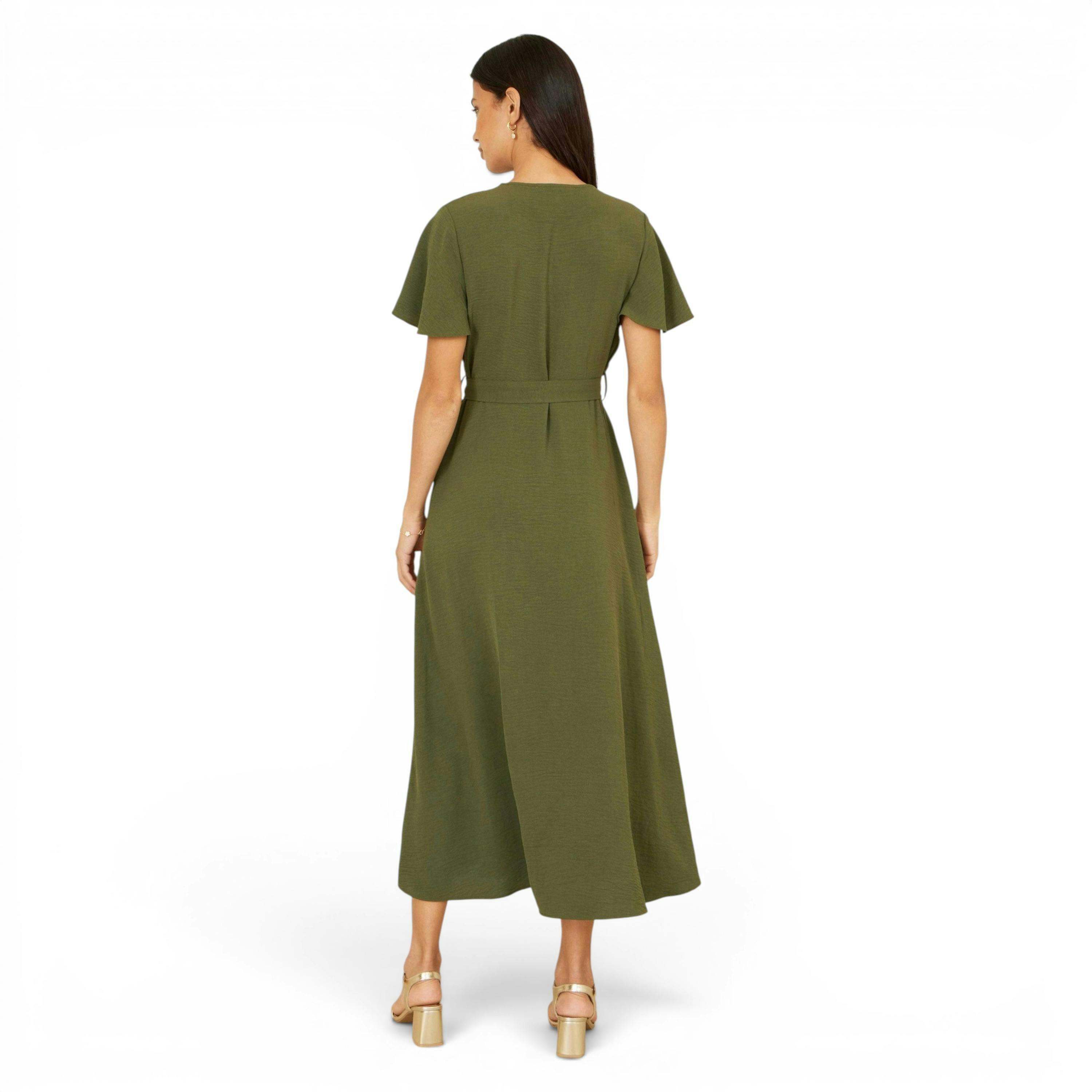 Yumi Green Ruffle Collar Midi Shirt Dress , view 4 of 6