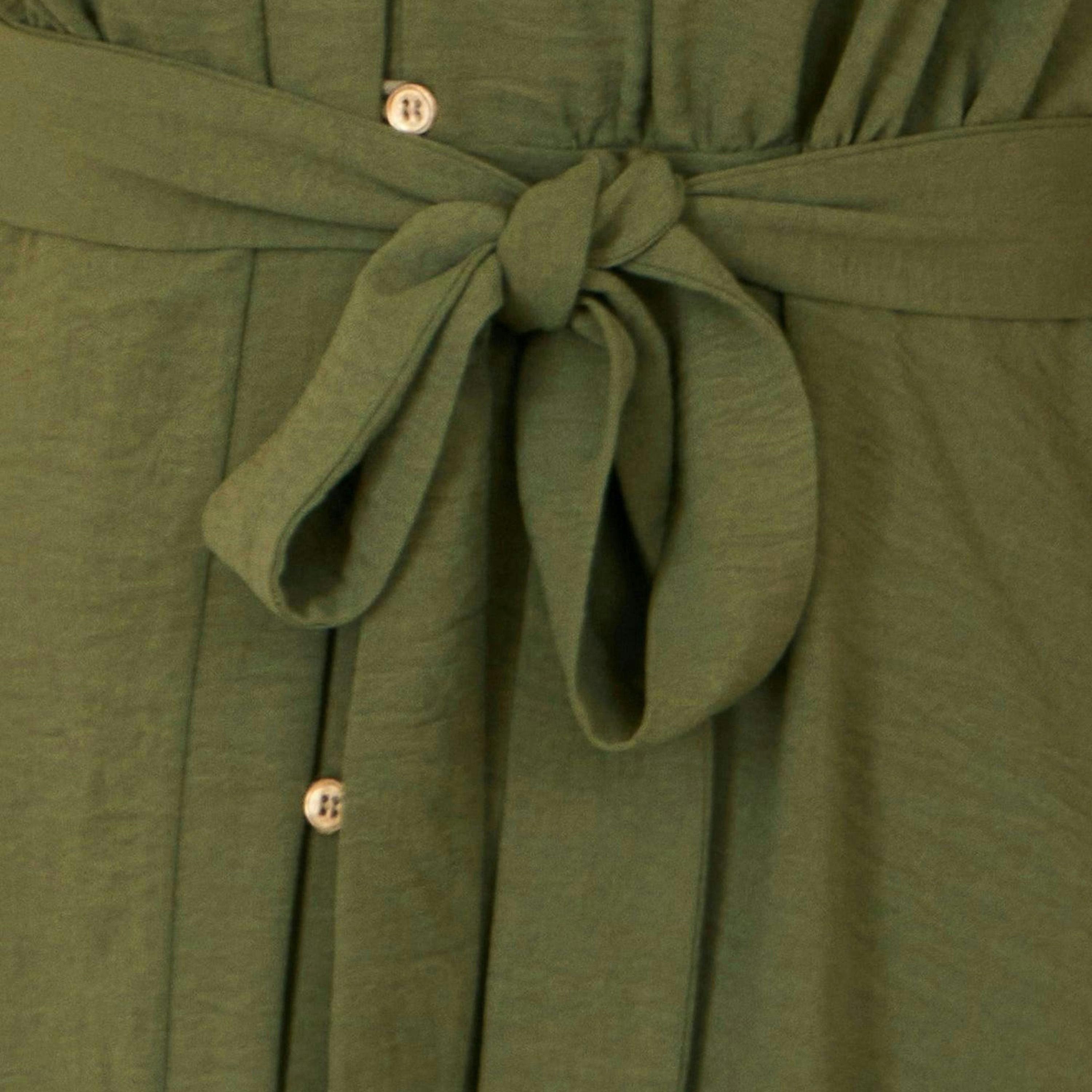 Yumi Green Ruffle Collar Midi Shirt Dress , view 6 of 6