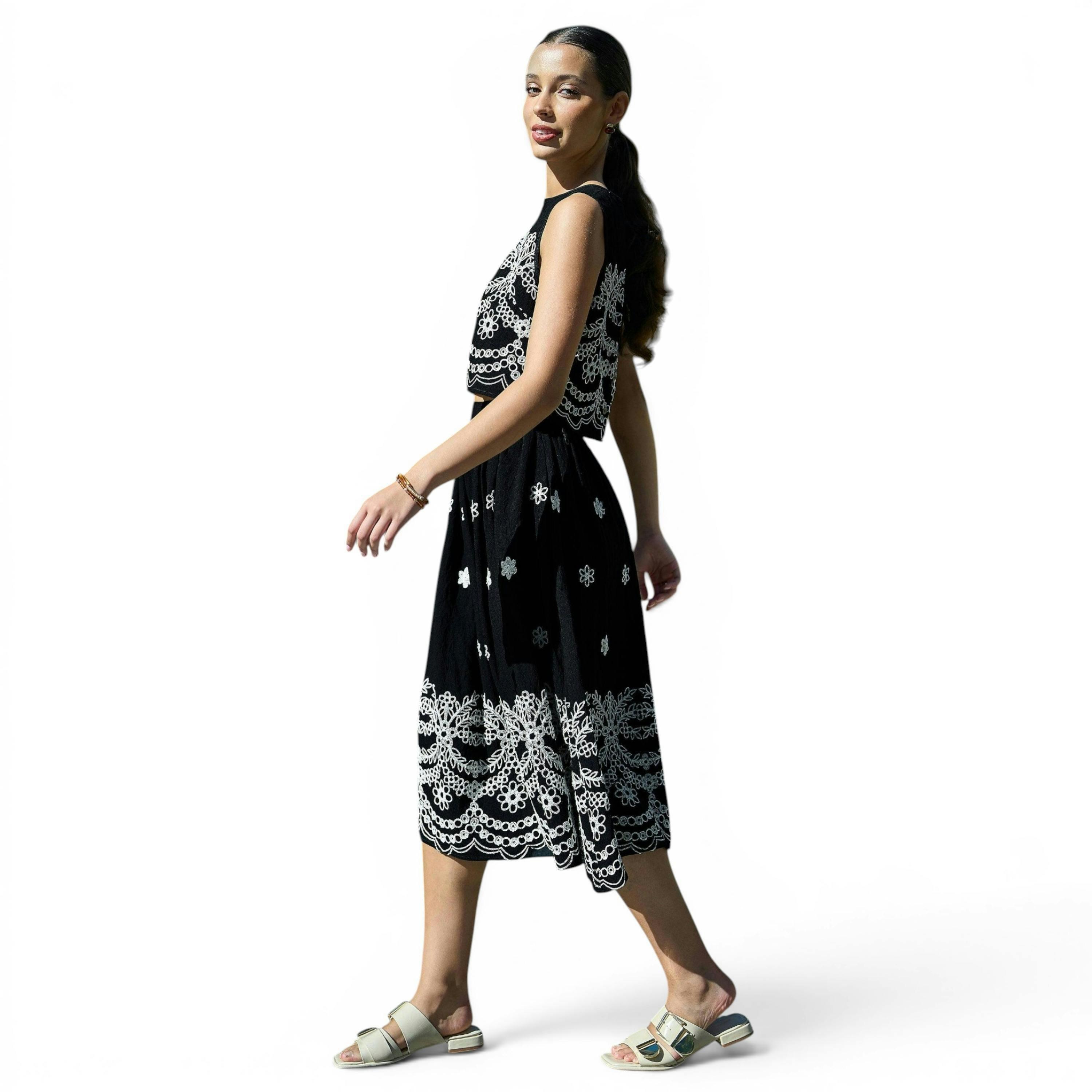 Yumi Black Embroidered Crop Top , view 3 of 6