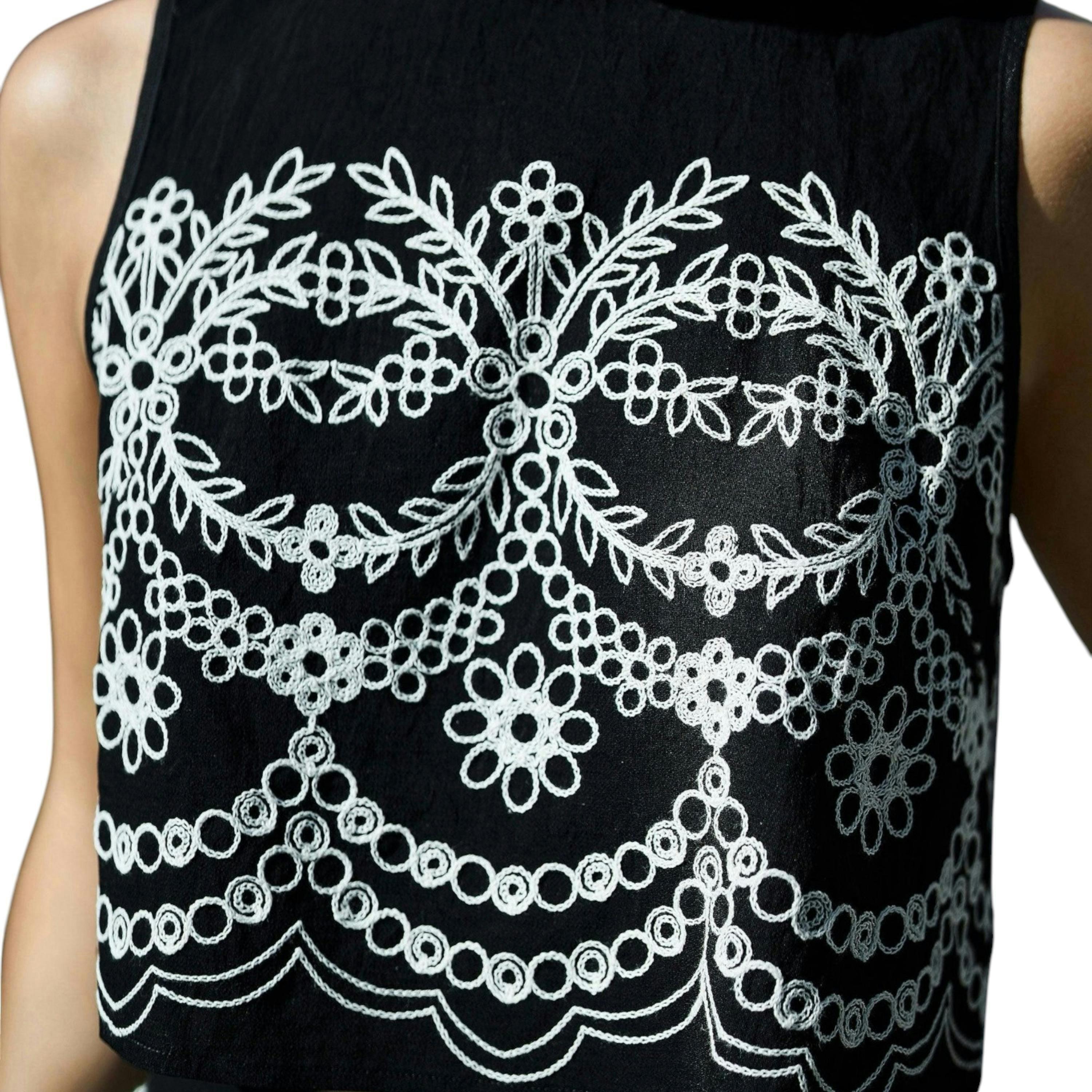 Yumi Black Embroidered Crop Top , view 4 of 6