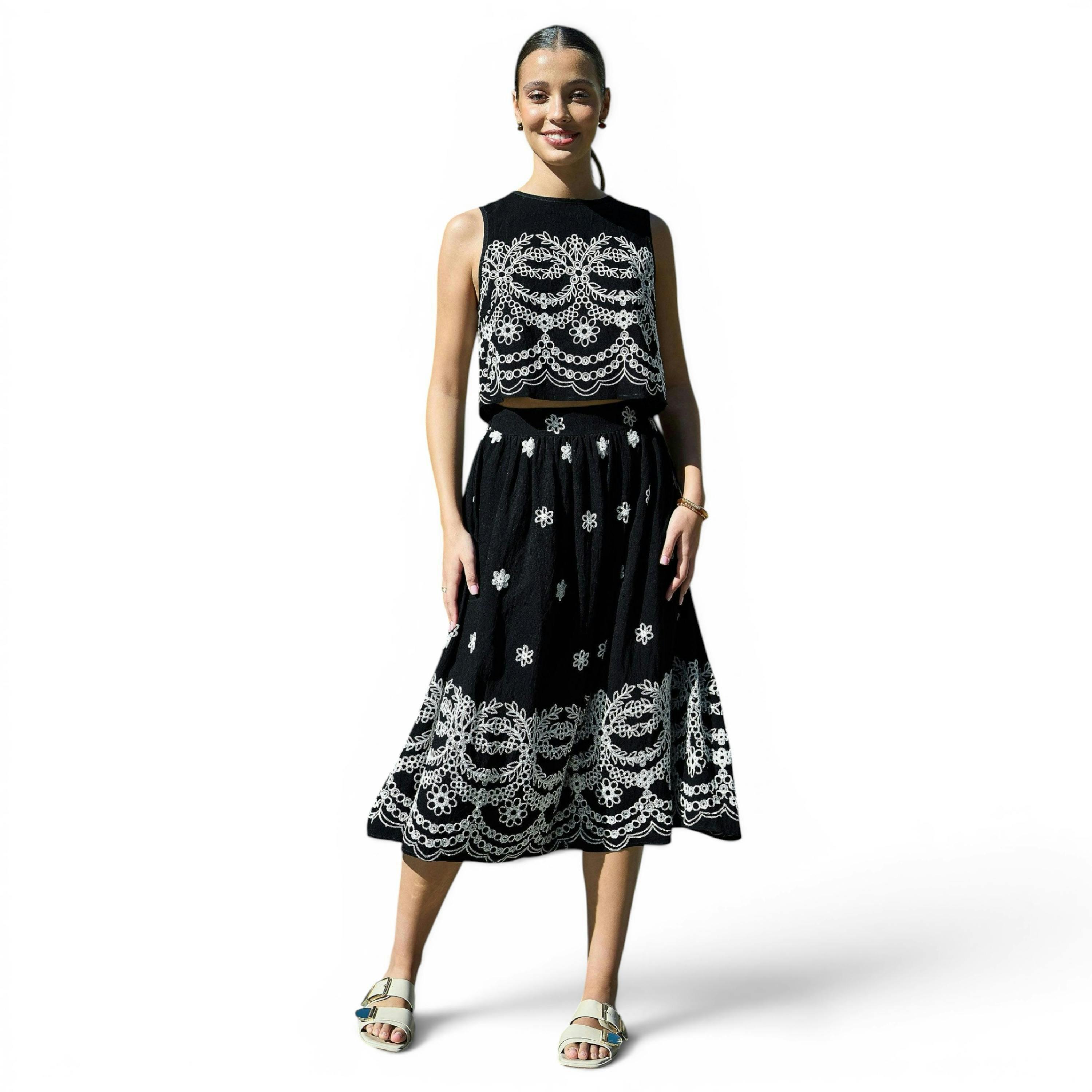 Yumi Black Embroidered Crop Top , view 5 of 6