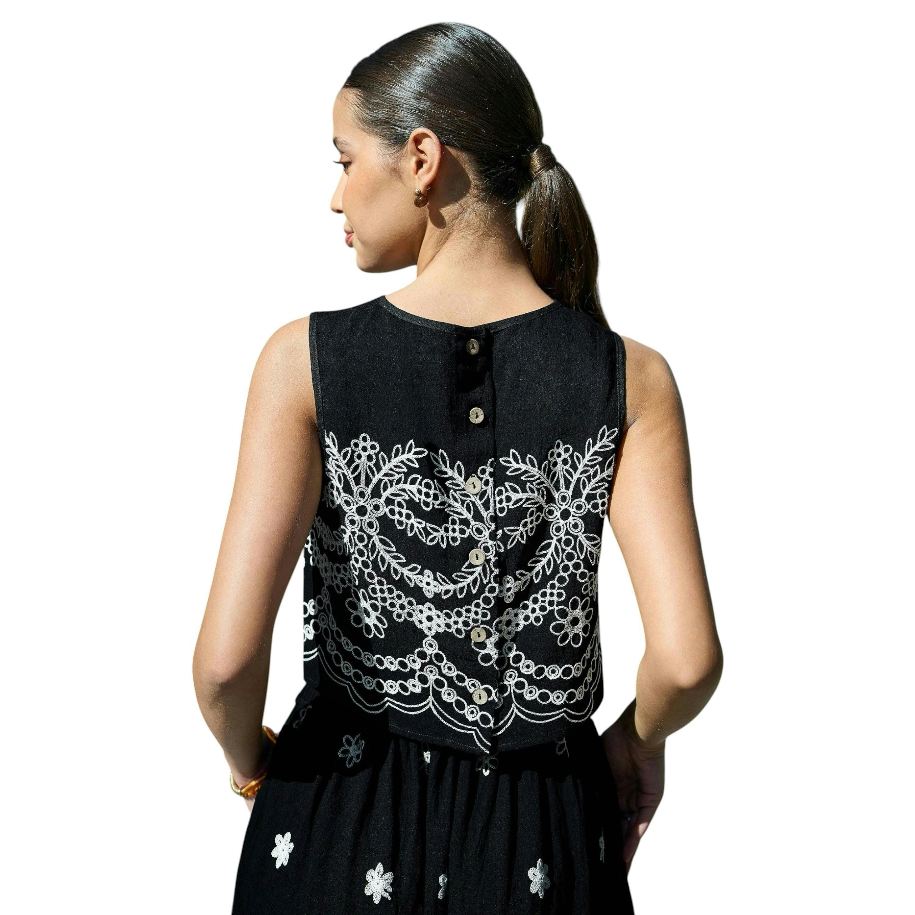 Yumi Black Embroidered Crop Top , view 6 of 6