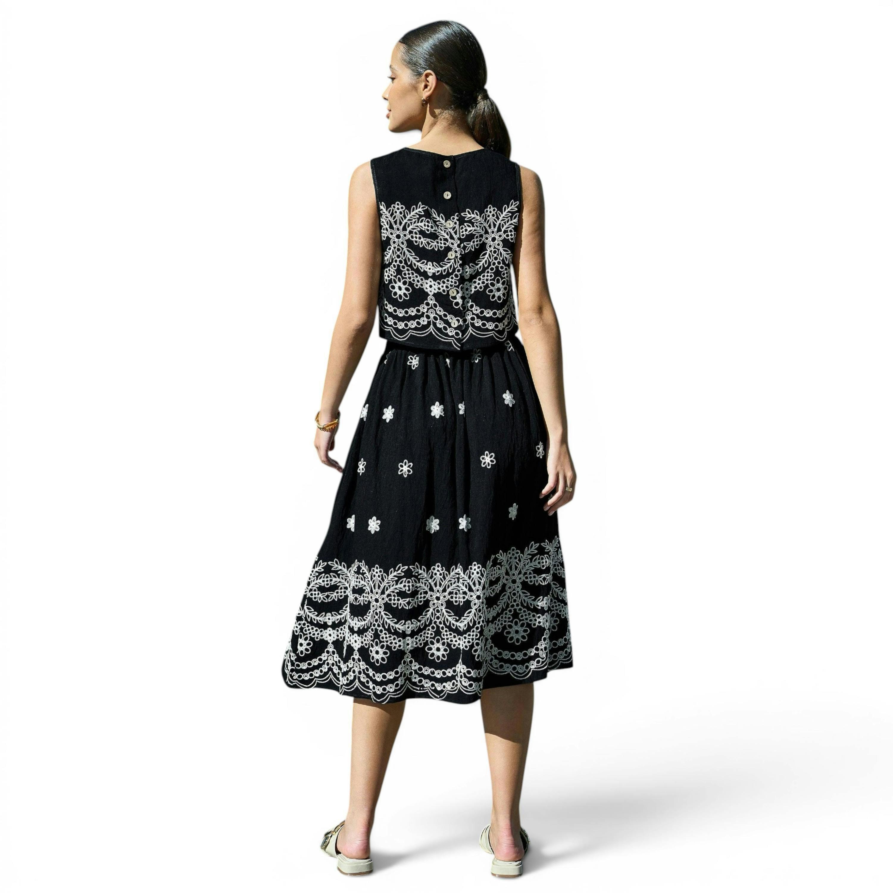 Yumi Black Embroidered Midi Skirt , view 3 of 6