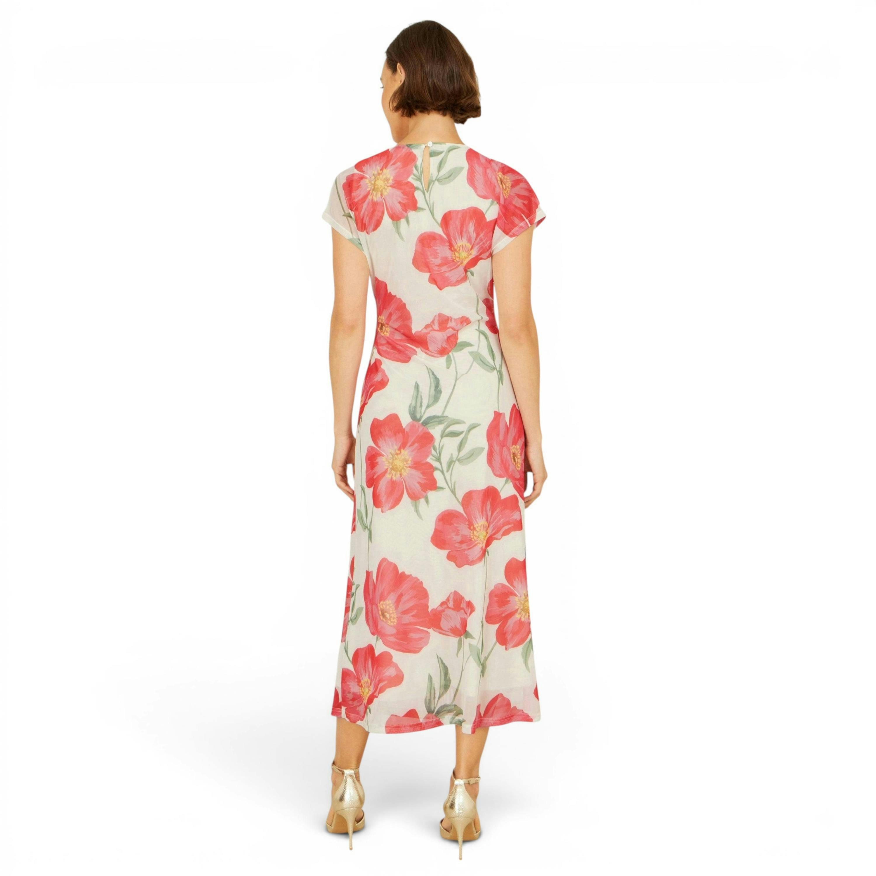 Yumi Ivory Poppy Print Midi Mesh Dress , view 4 of 6