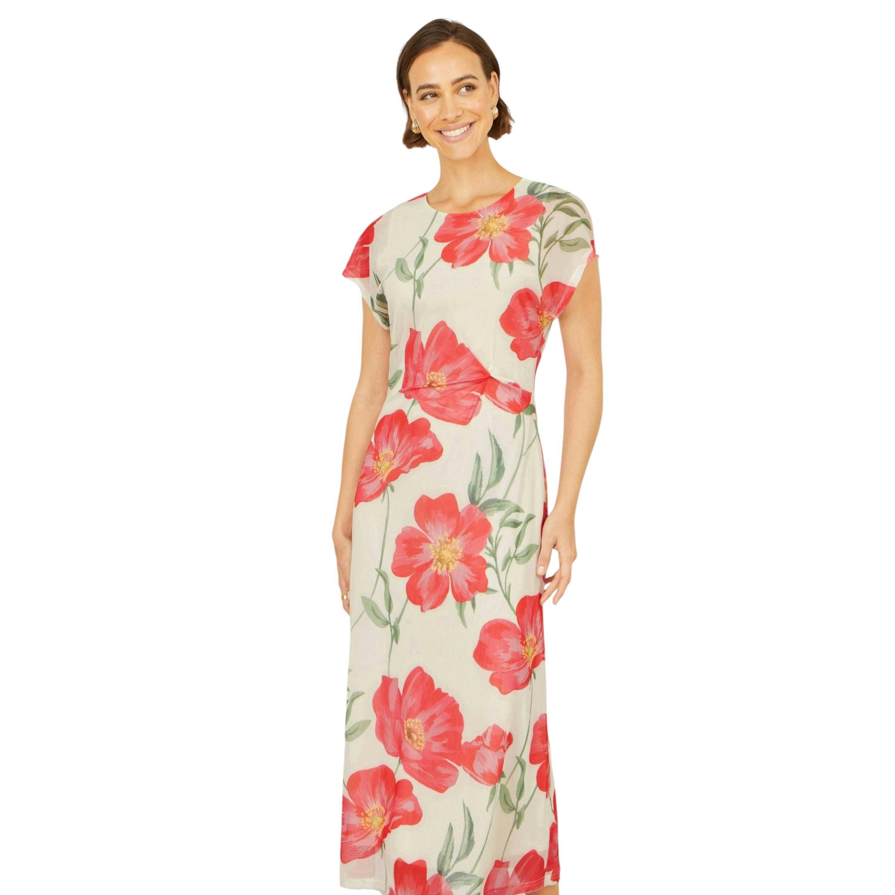 Yumi Ivory Poppy Print Midi Mesh Dress , view 5 of 6