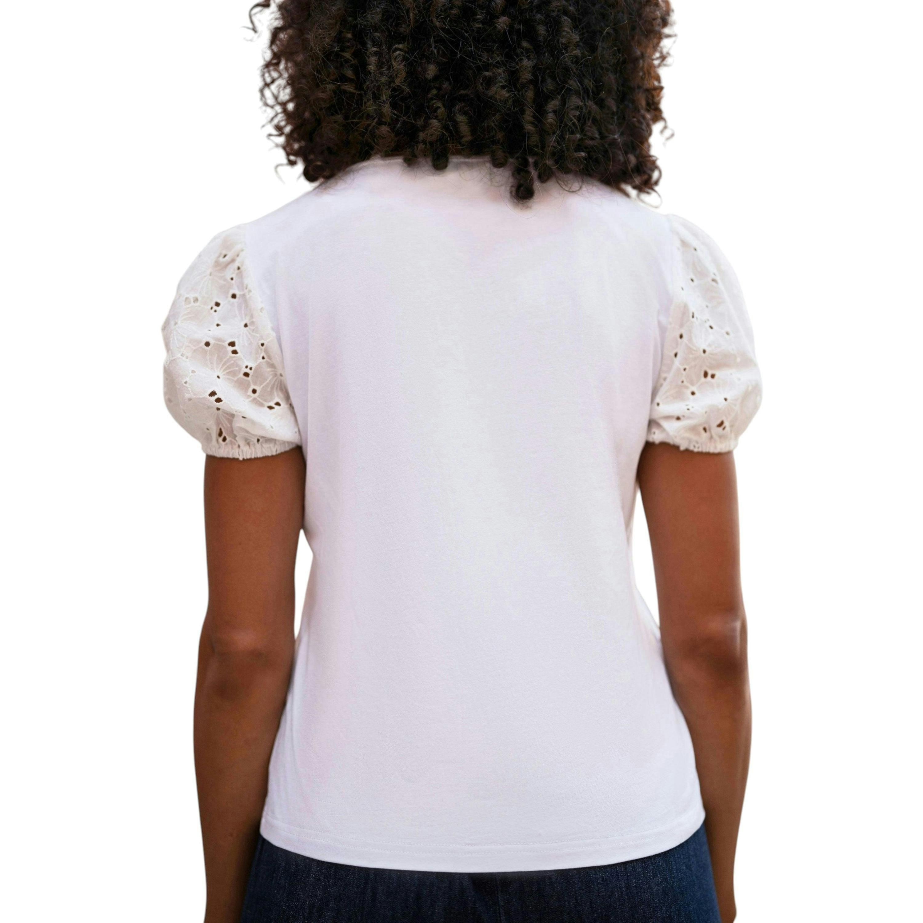 Yumi White Cotton Jersey T-Shirt With Lace Sleeves , view 4 of 6