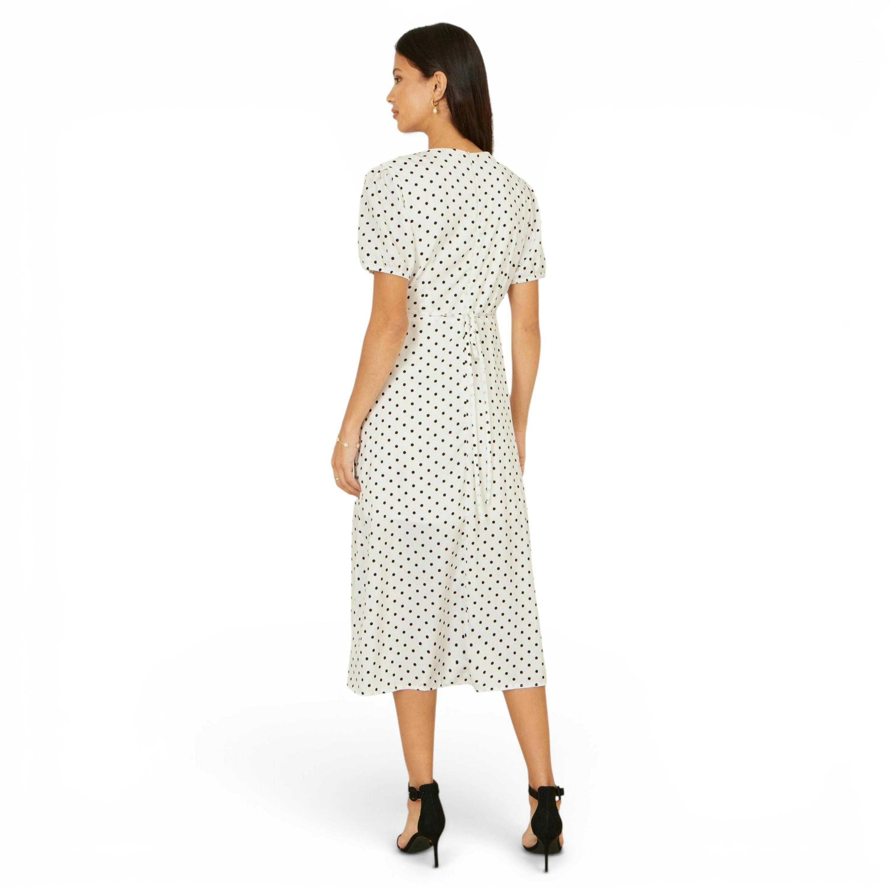 Yumi White Spot Print Wrap Tea Dress , view 4 of 6