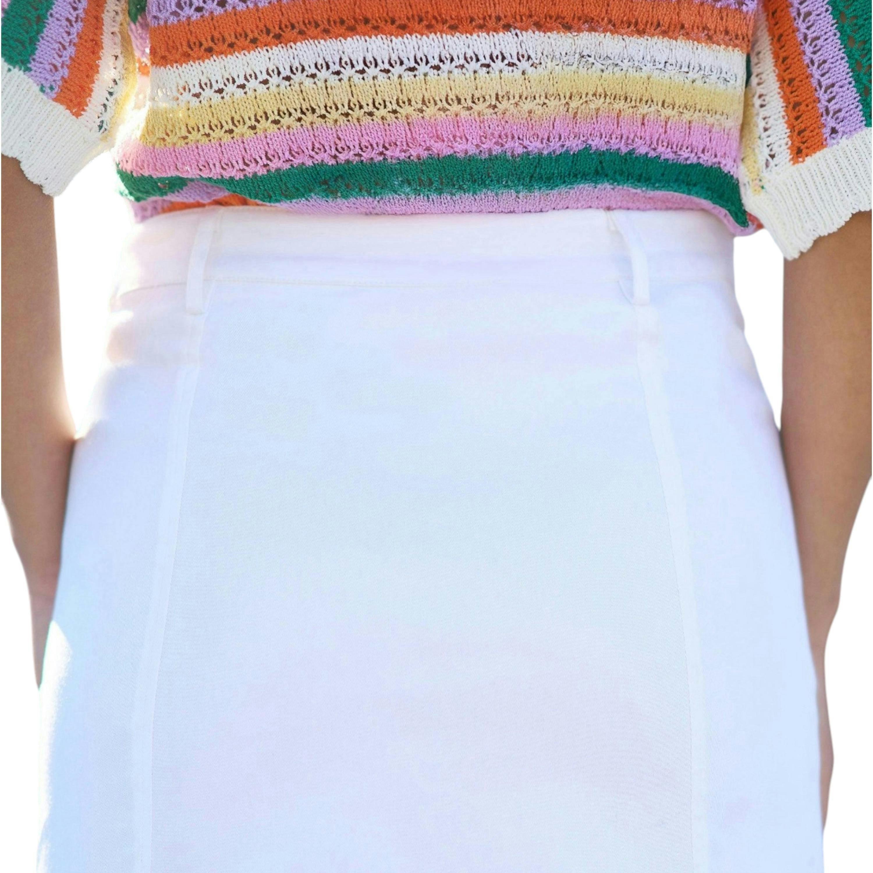 Yumi White Cotton Stretch Mini Skirt With Button Details , view 6 of 6