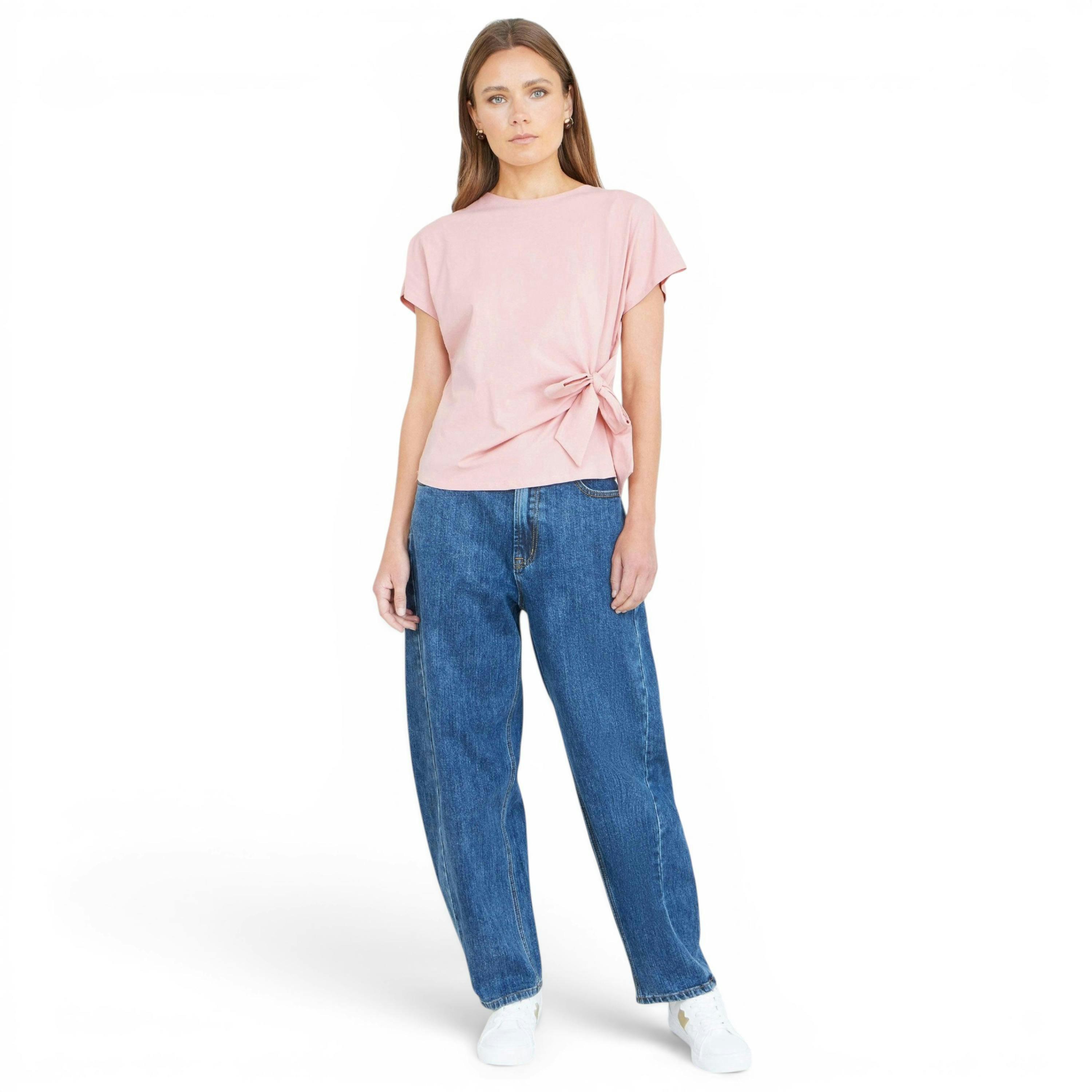 Yumi Pink Cotton Jersey Top With Knot Detail , view 2 of 6