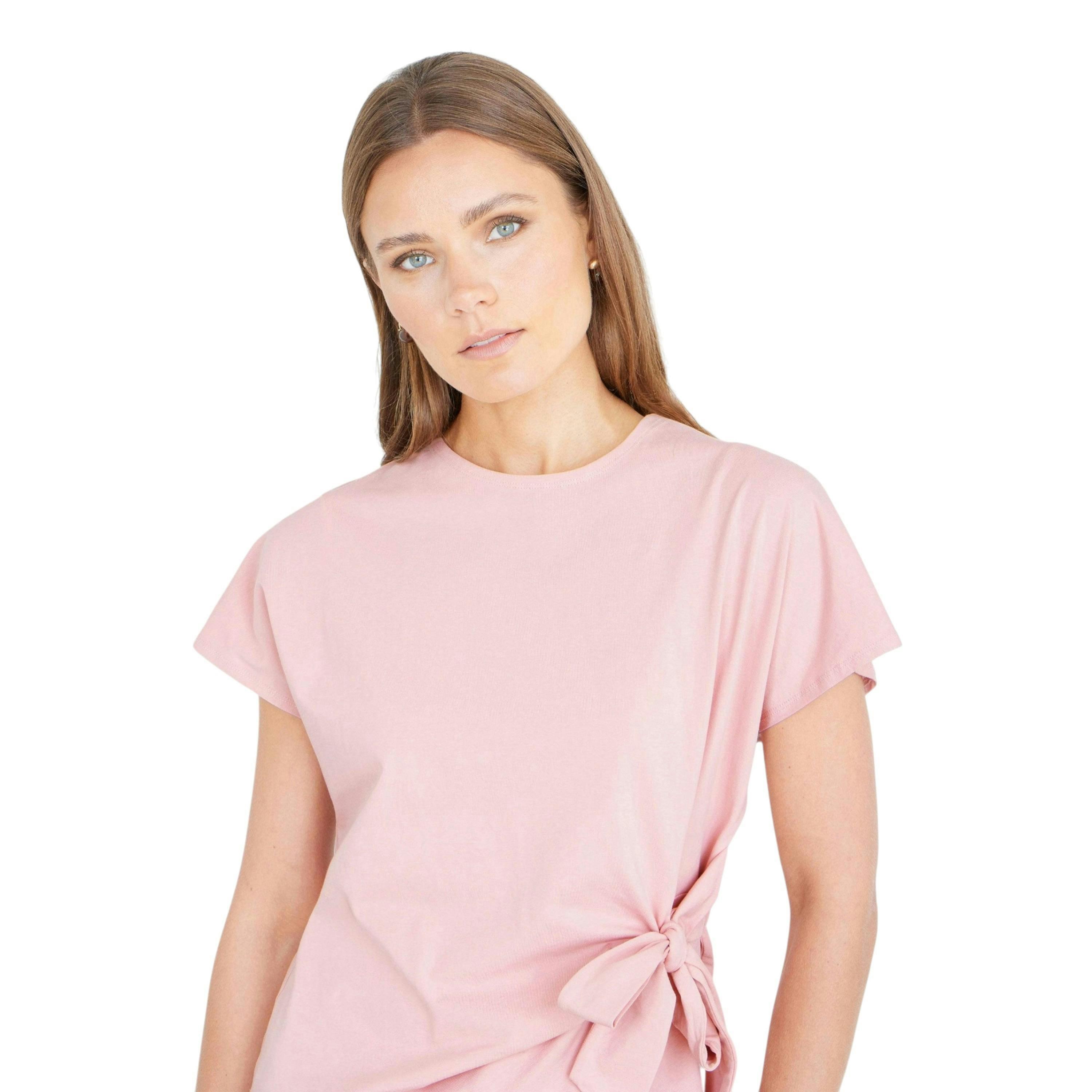 Yumi Pink Cotton Jersey Top With Knot Detail , view 3 of 6