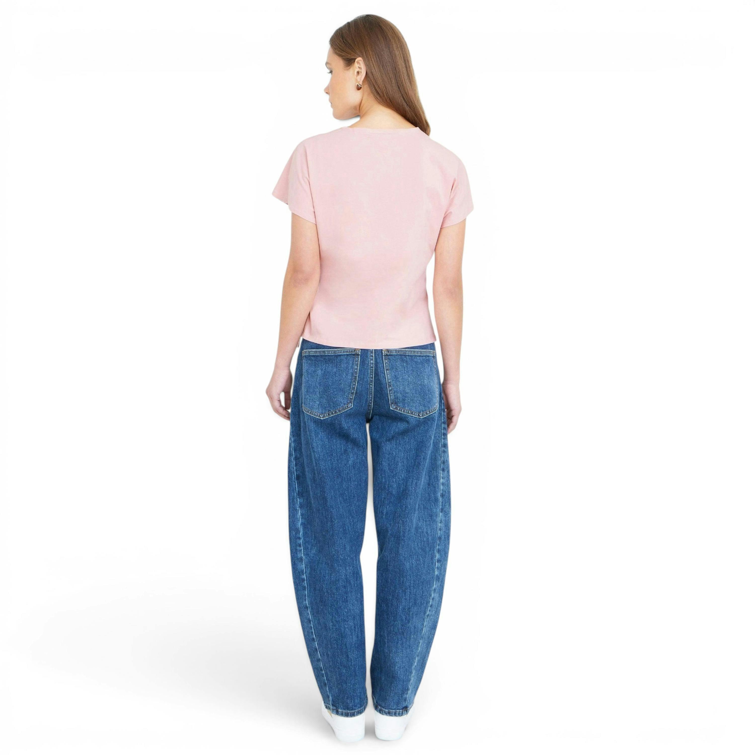 Yumi Pink Cotton Jersey Top With Knot Detail , view 4 of 6