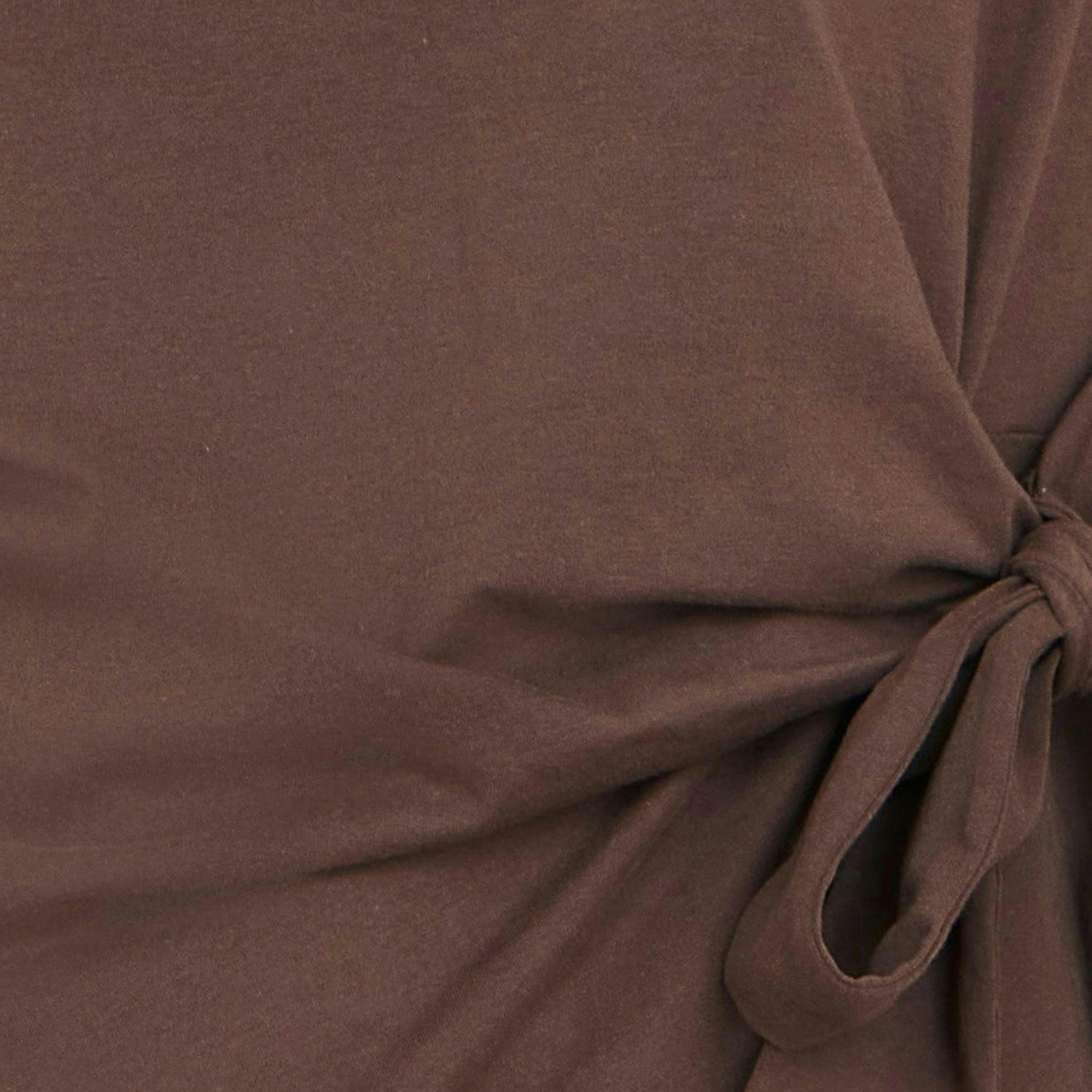 Yumi Brown Cotton Jersey Top With Knot Detail , view 6 of 6