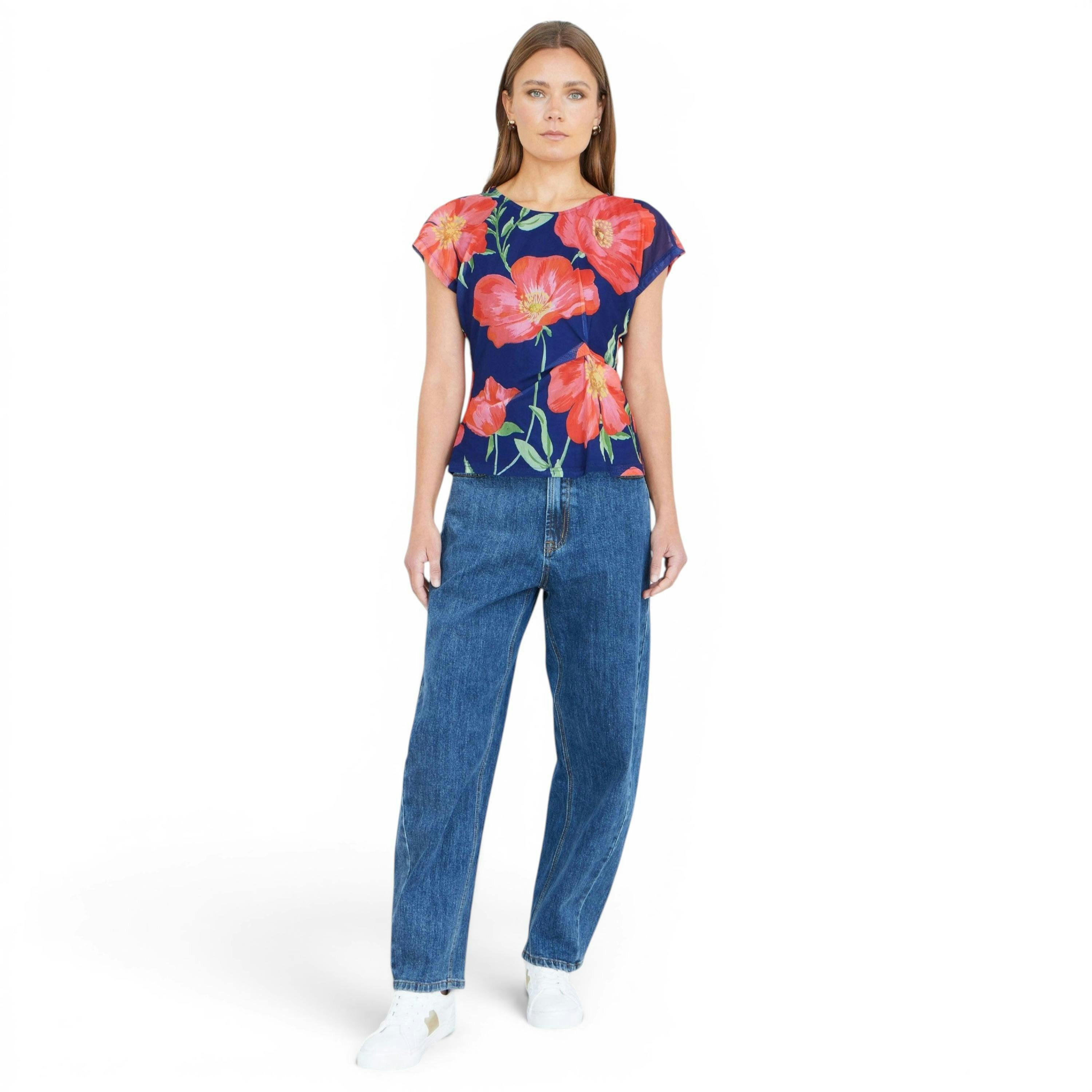 Yumi Navy Poppy Mesh Top , view 3 of 6