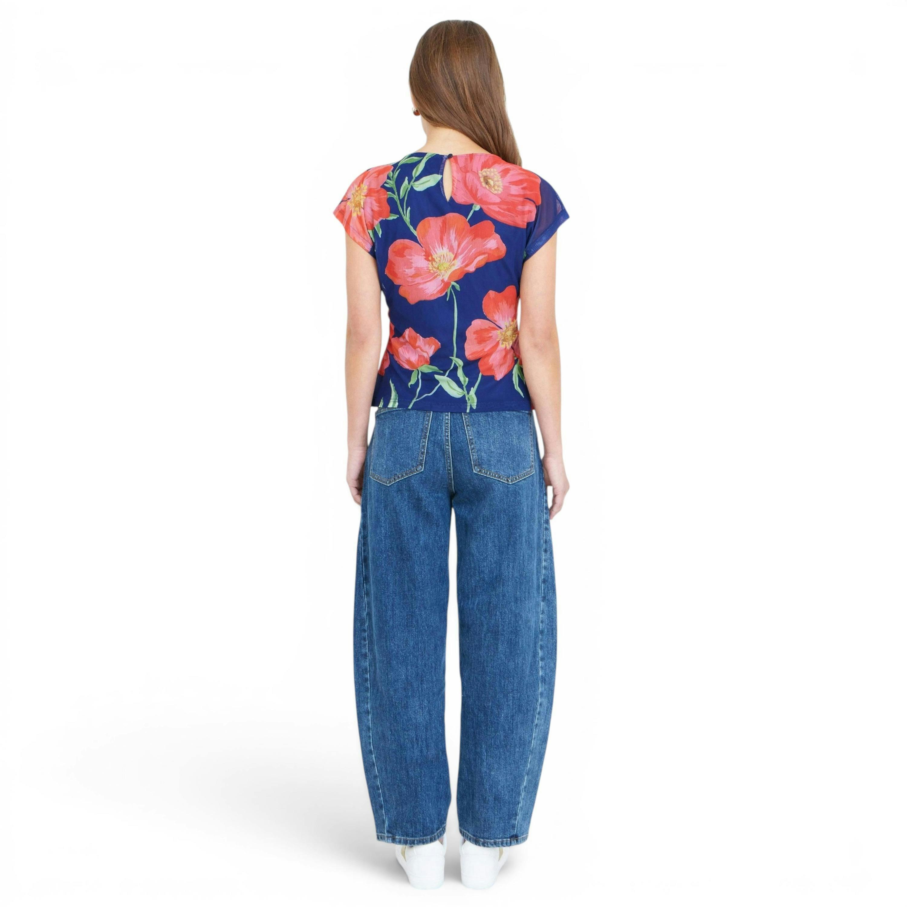 Yumi Navy Poppy Mesh Top , view 4 of 6