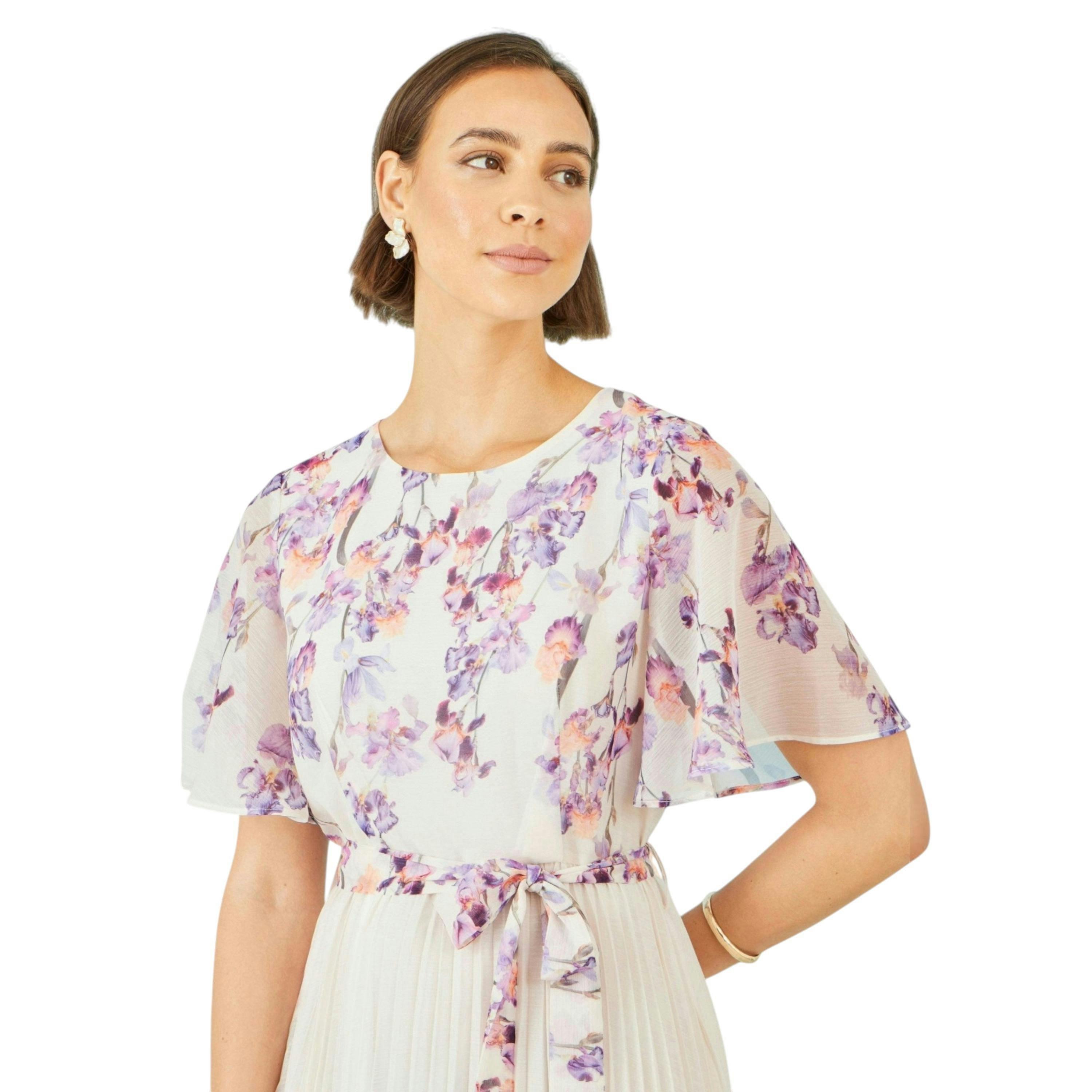 Yumi Ivory Floral Mirror Pleated Midi Dress , view 2 of 6