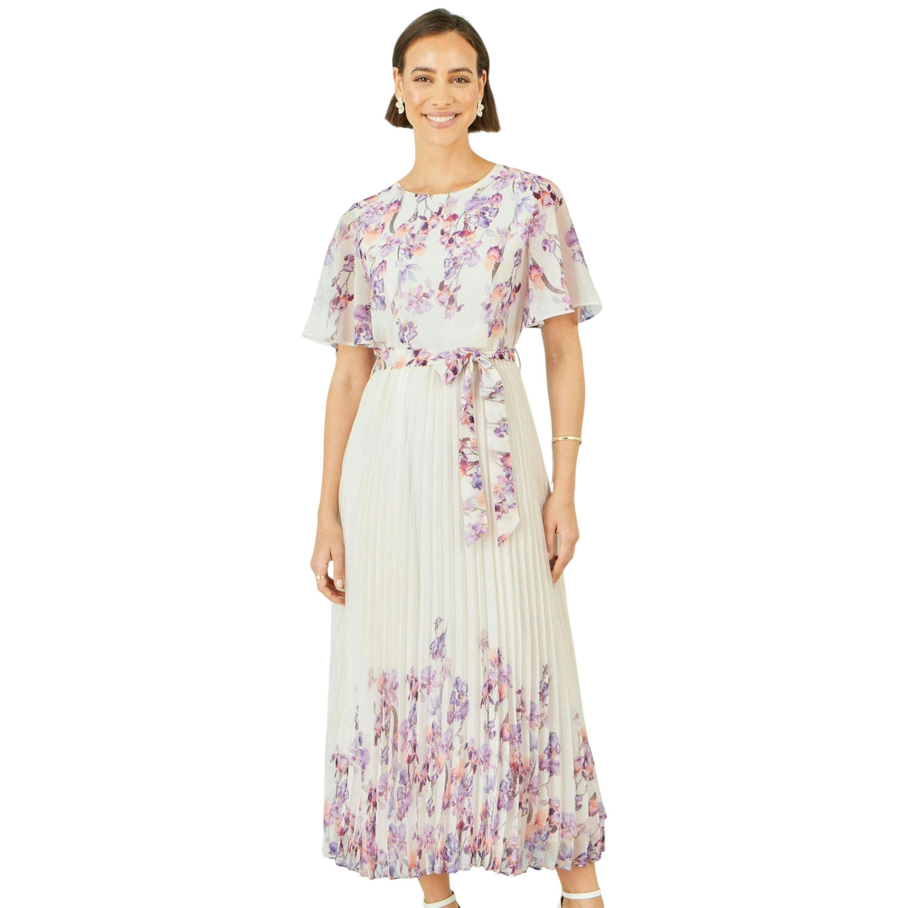 Yumi Ivory Floral Mirror Pleated Midi Dress , view 4 of 6