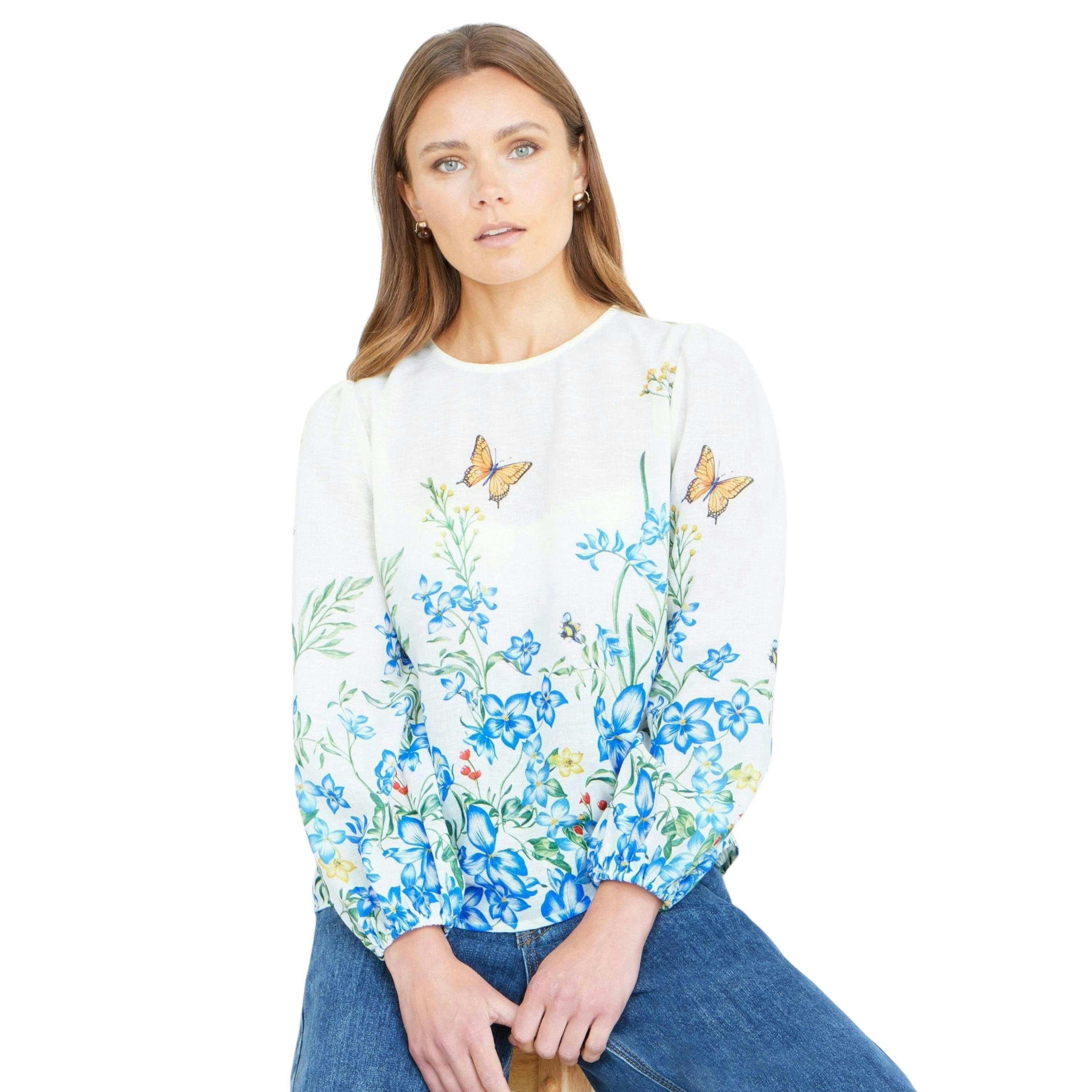Yumi Ivory Butterfly Print Long Sleeve Top , view 1 of 6