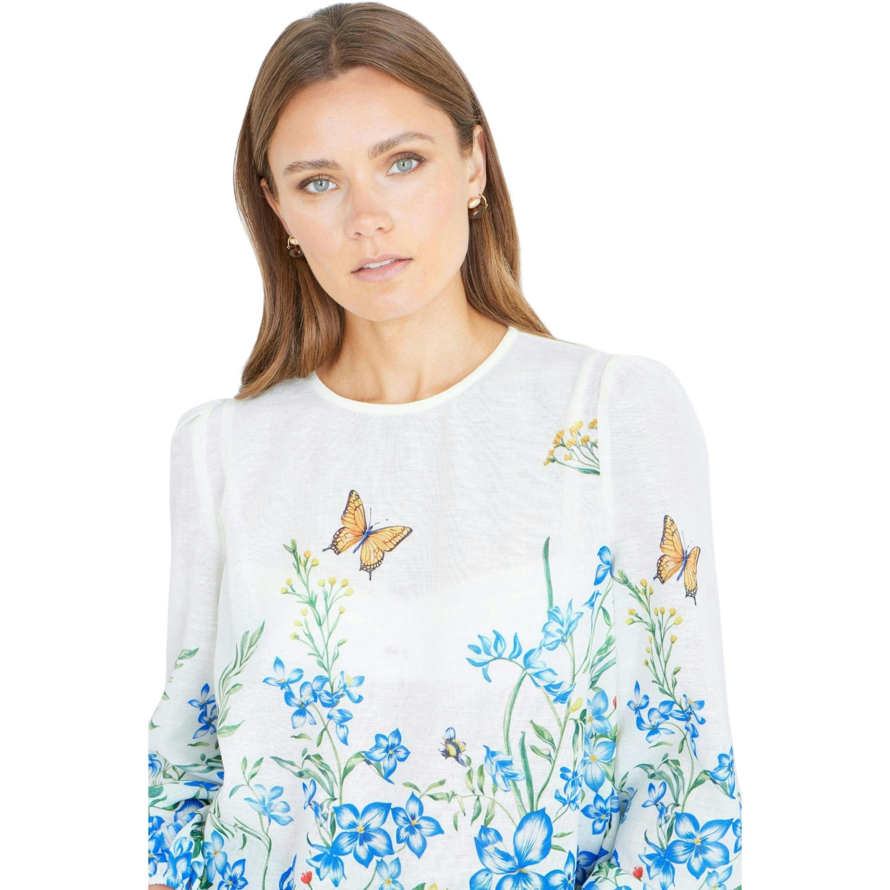 Yumi Ivory Butterfly Print Long Sleeve Top , view 2 of 6
