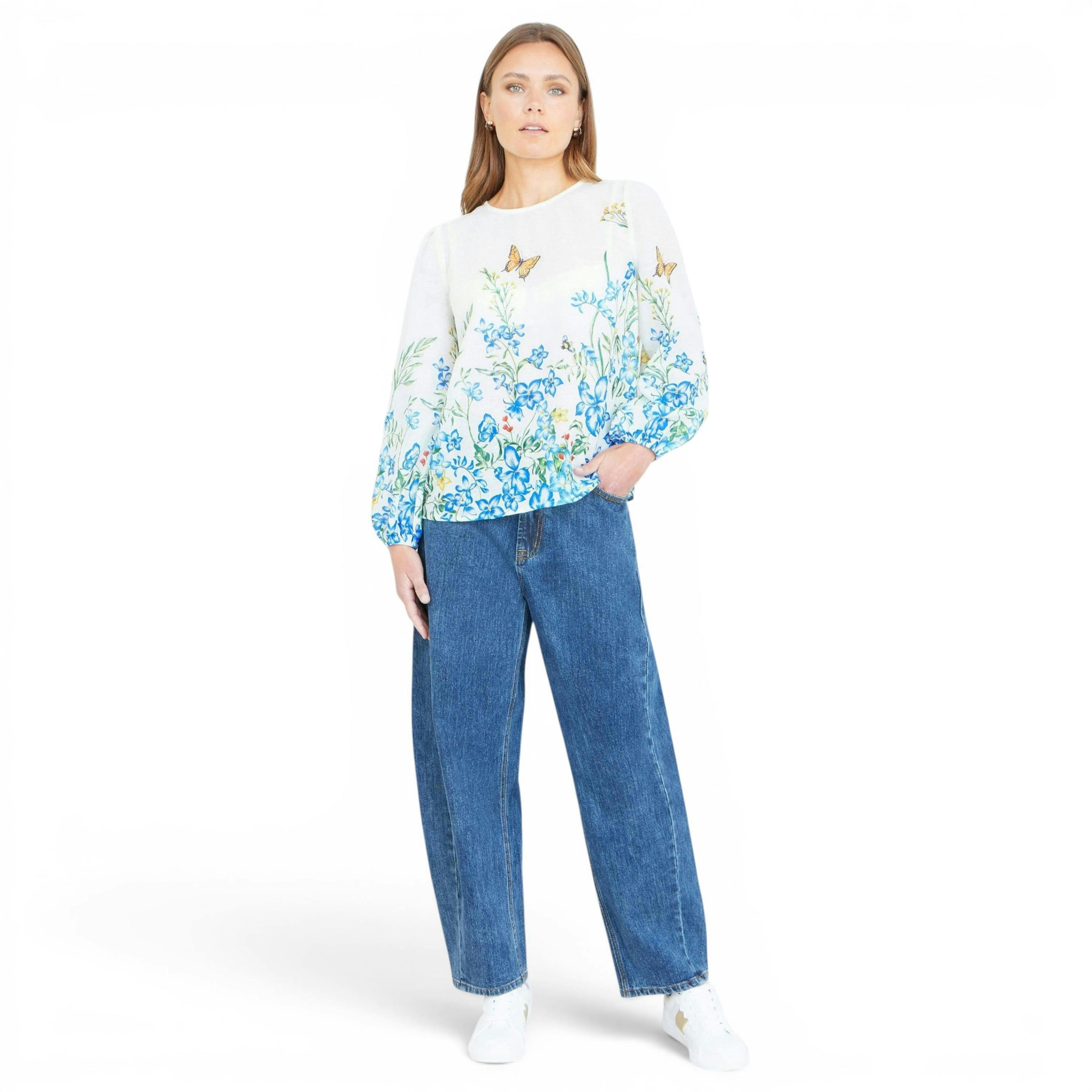Yumi Ivory Butterfly Print Long Sleeve Top , view 3 of 6