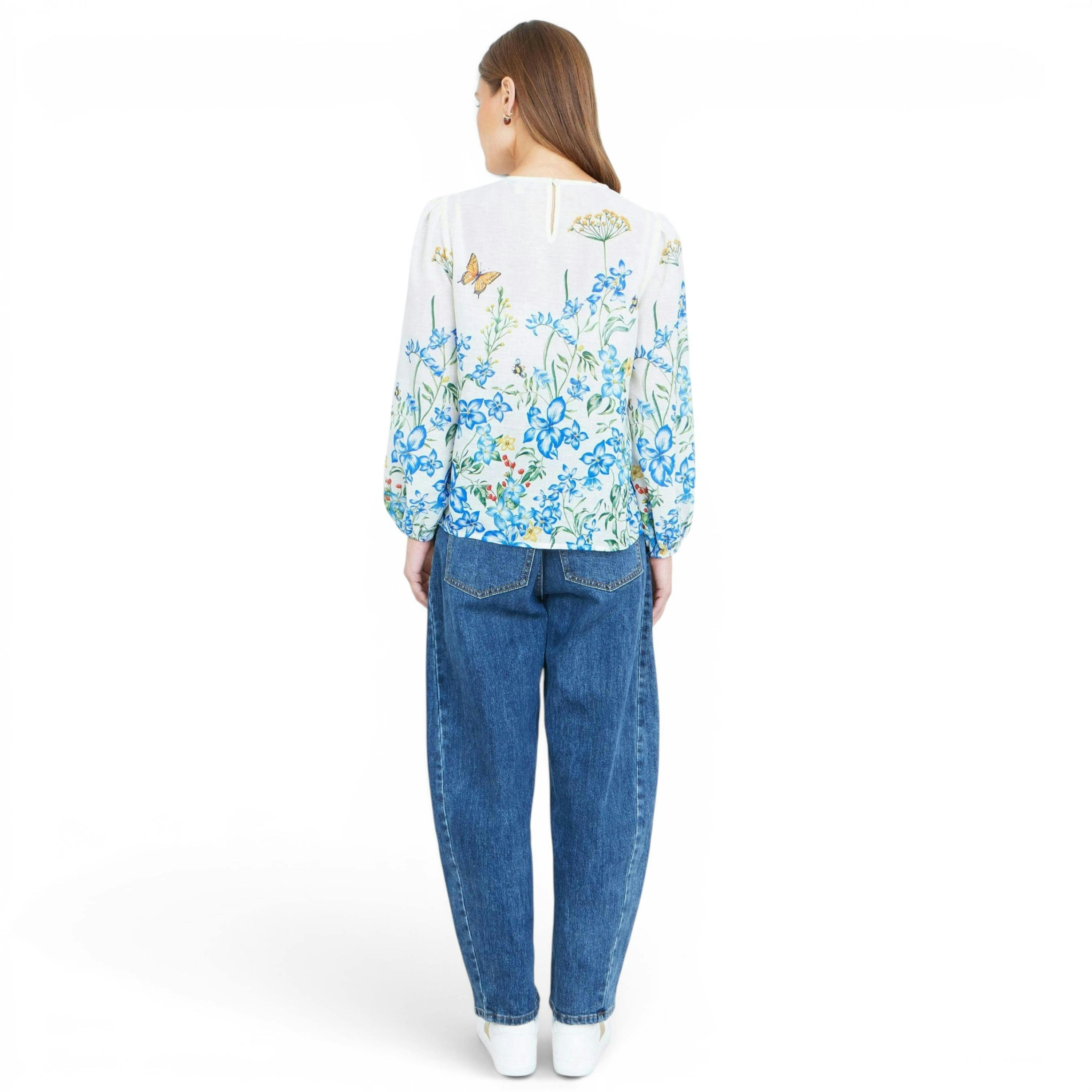 Yumi Ivory Butterfly Print Long Sleeve Top , view 4 of 6