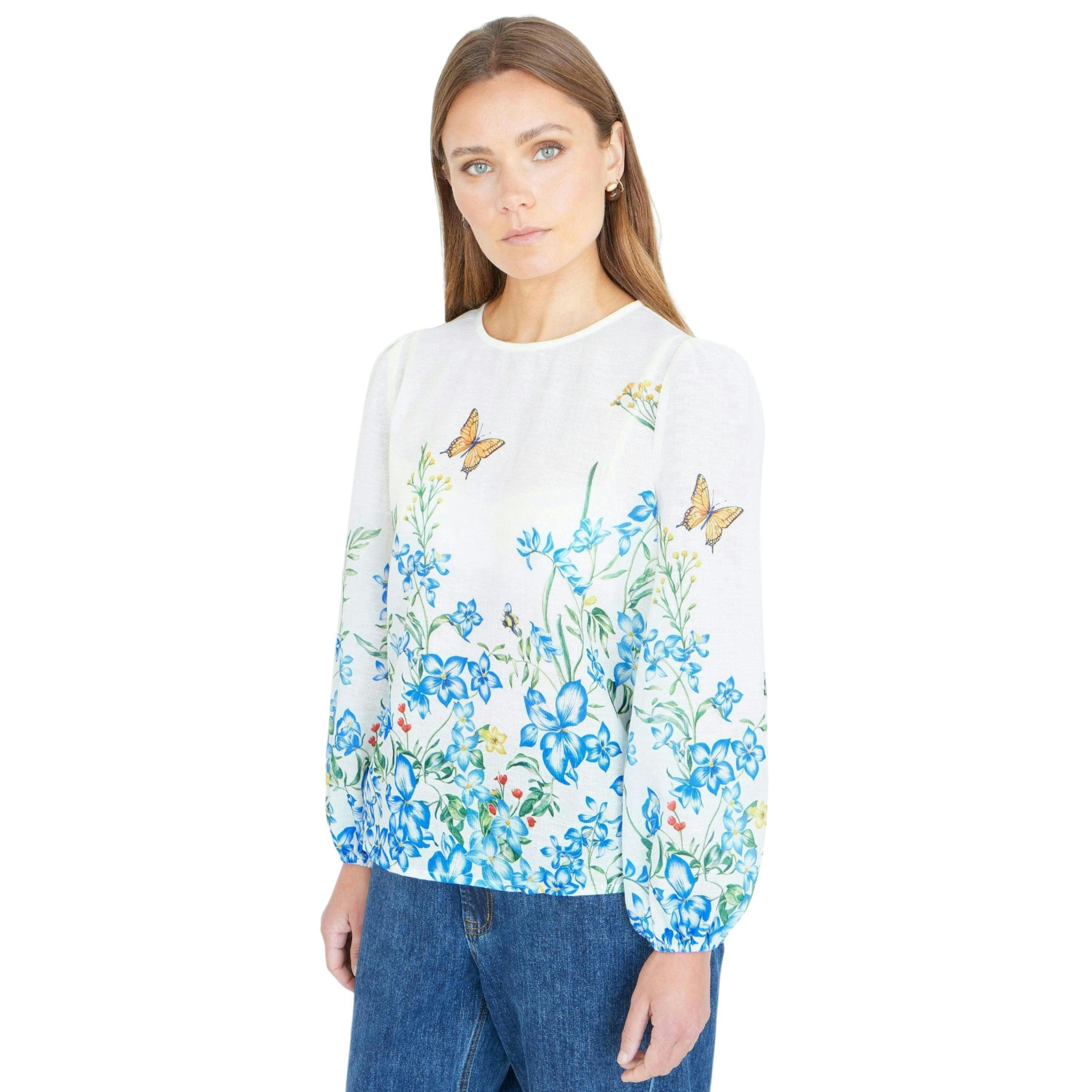 Yumi Ivory Butterfly Print Long Sleeve Top , view 5 of 6
