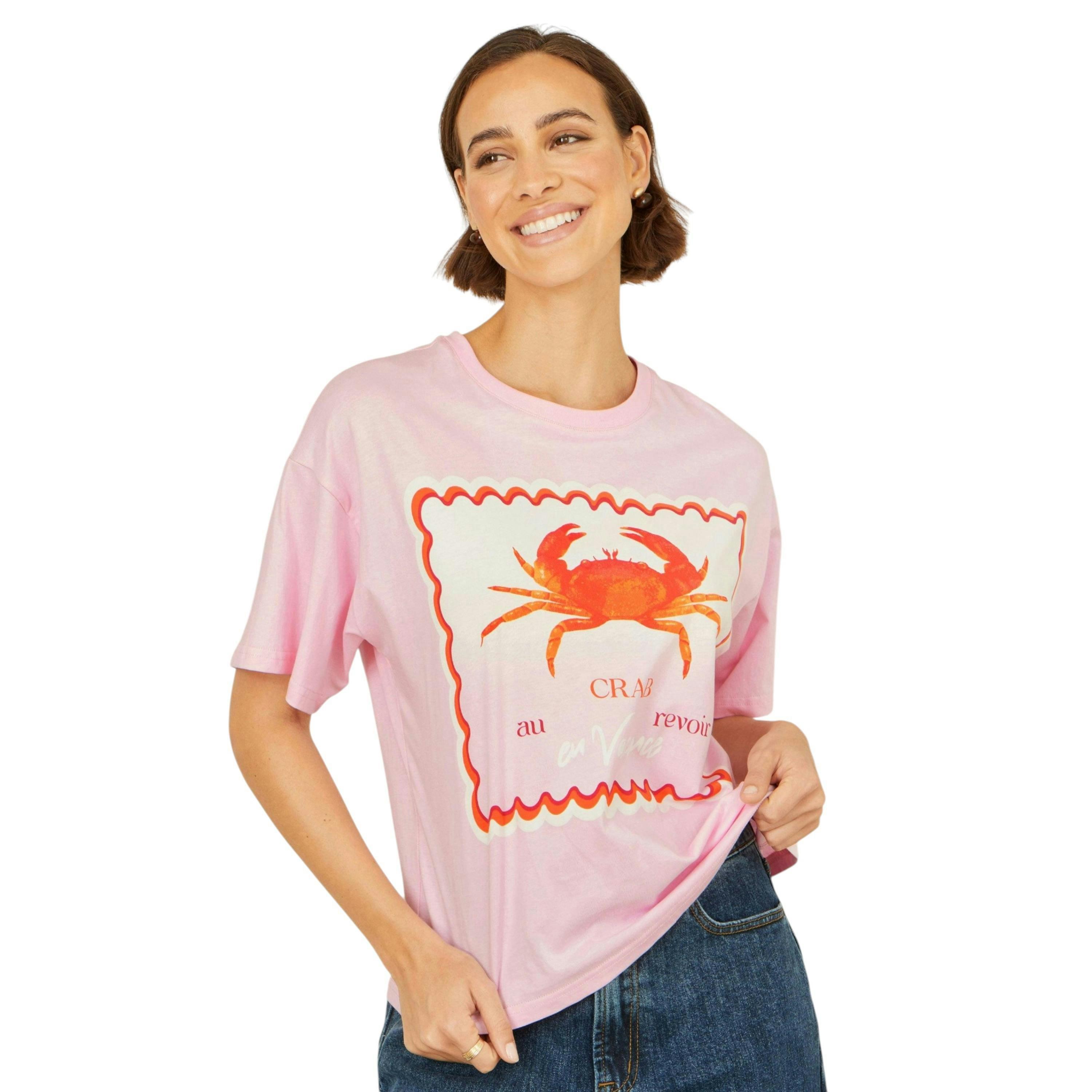 Yumi Pink Crab Vacation Print T Shirt , view 1 of 6