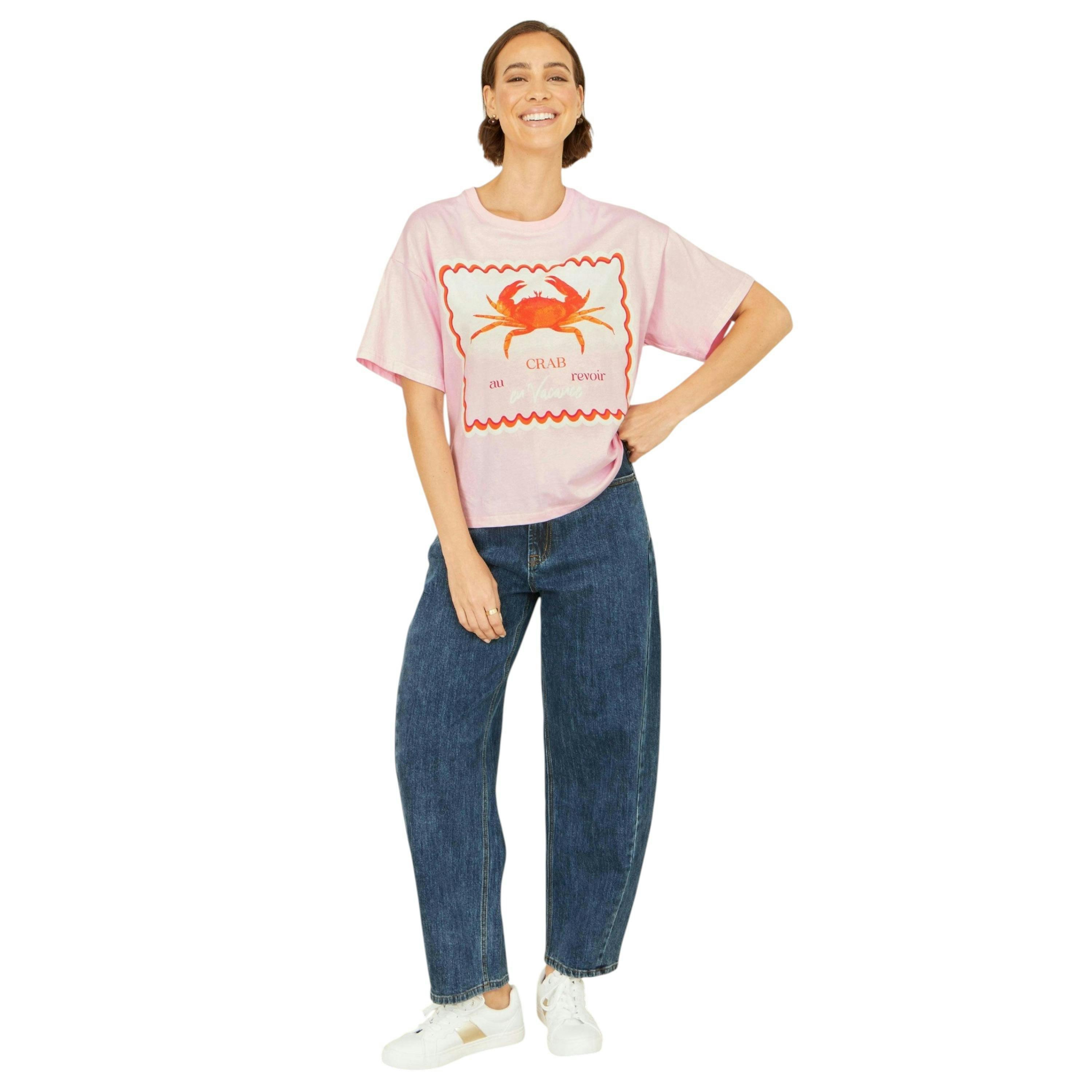 Yumi Pink Crab Vacation Print T Shirt , view 2 of 6
