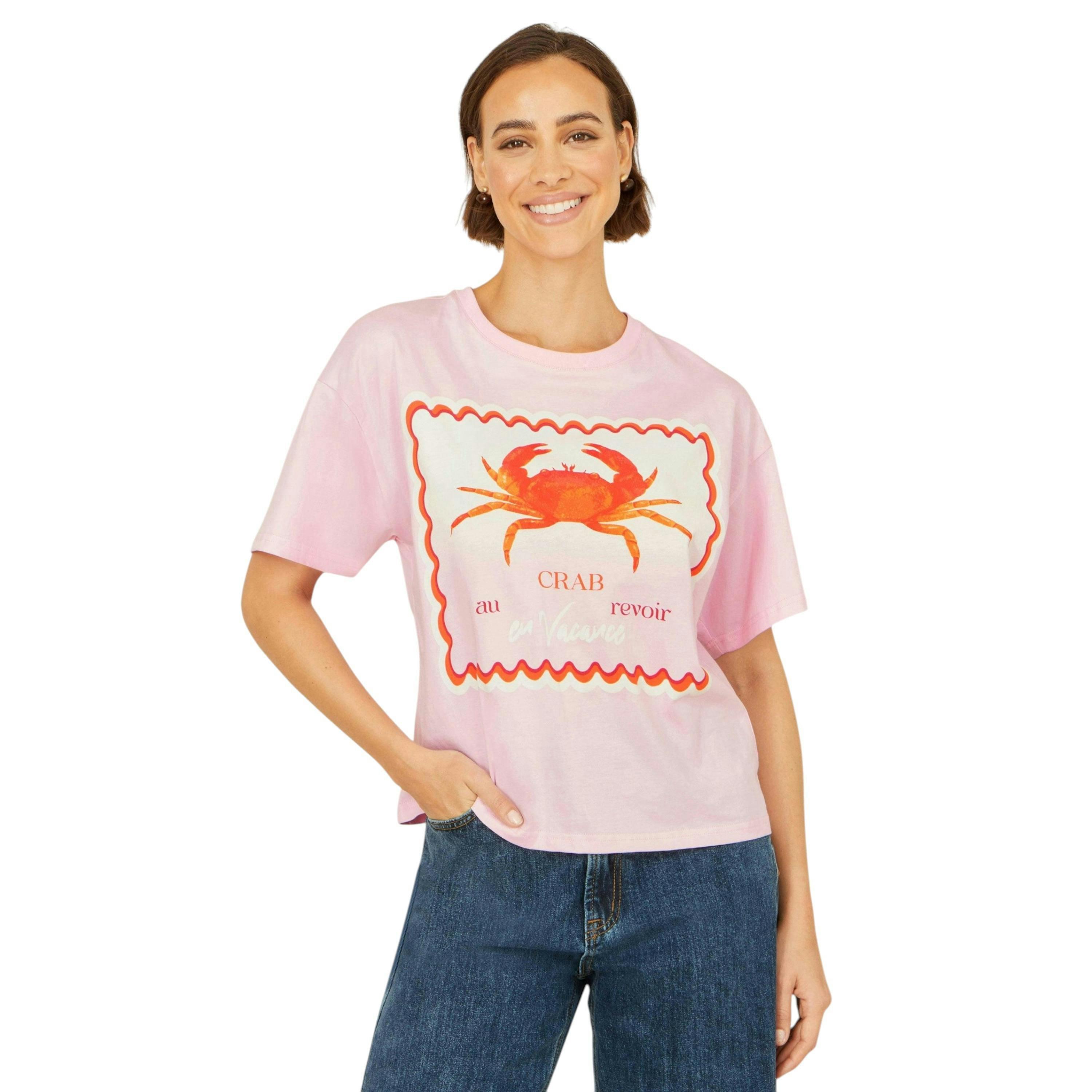 Yumi Pink Crab Vacation Print T Shirt , view 3 of 6