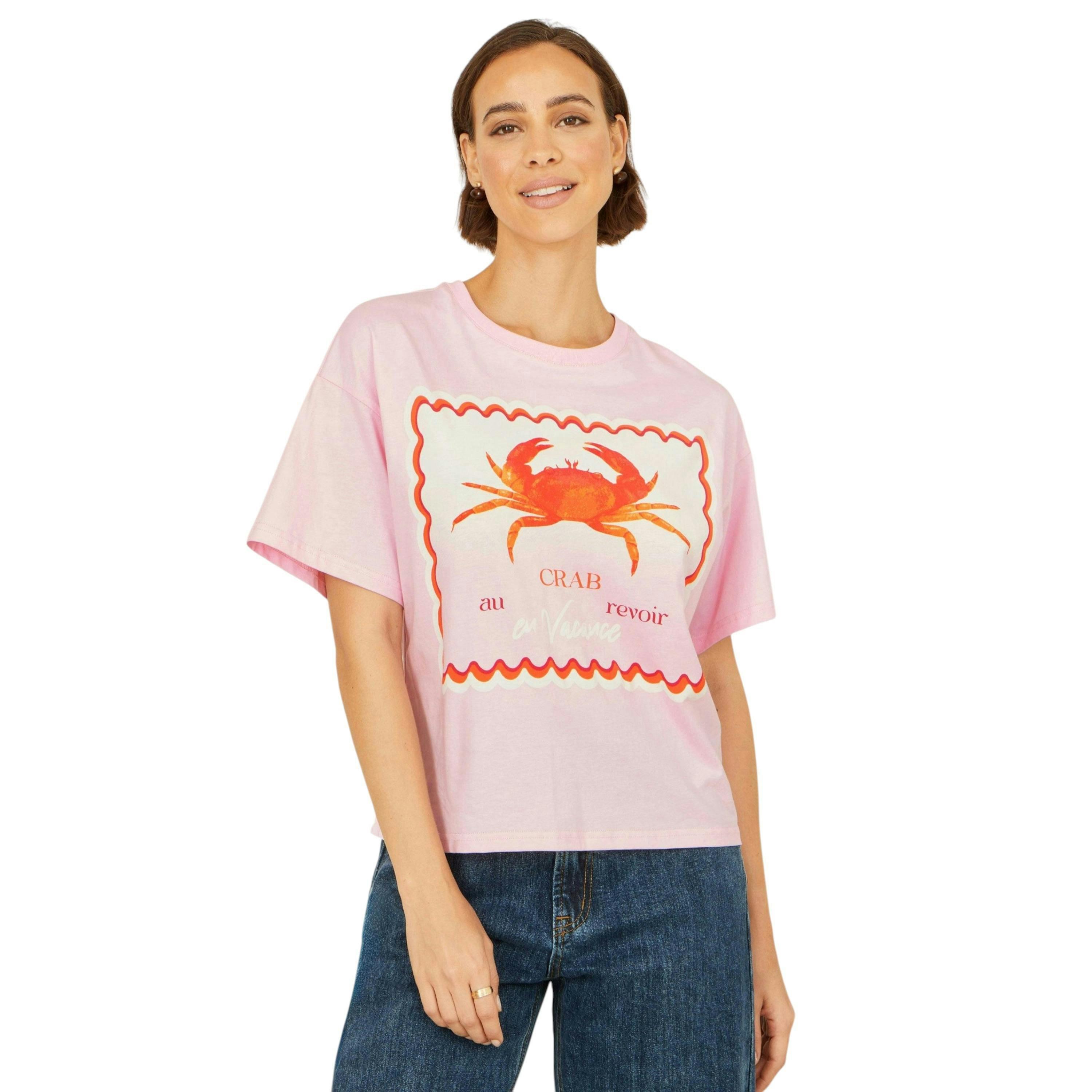 Yumi Pink Crab Vacation Print T Shirt , view 5 of 6